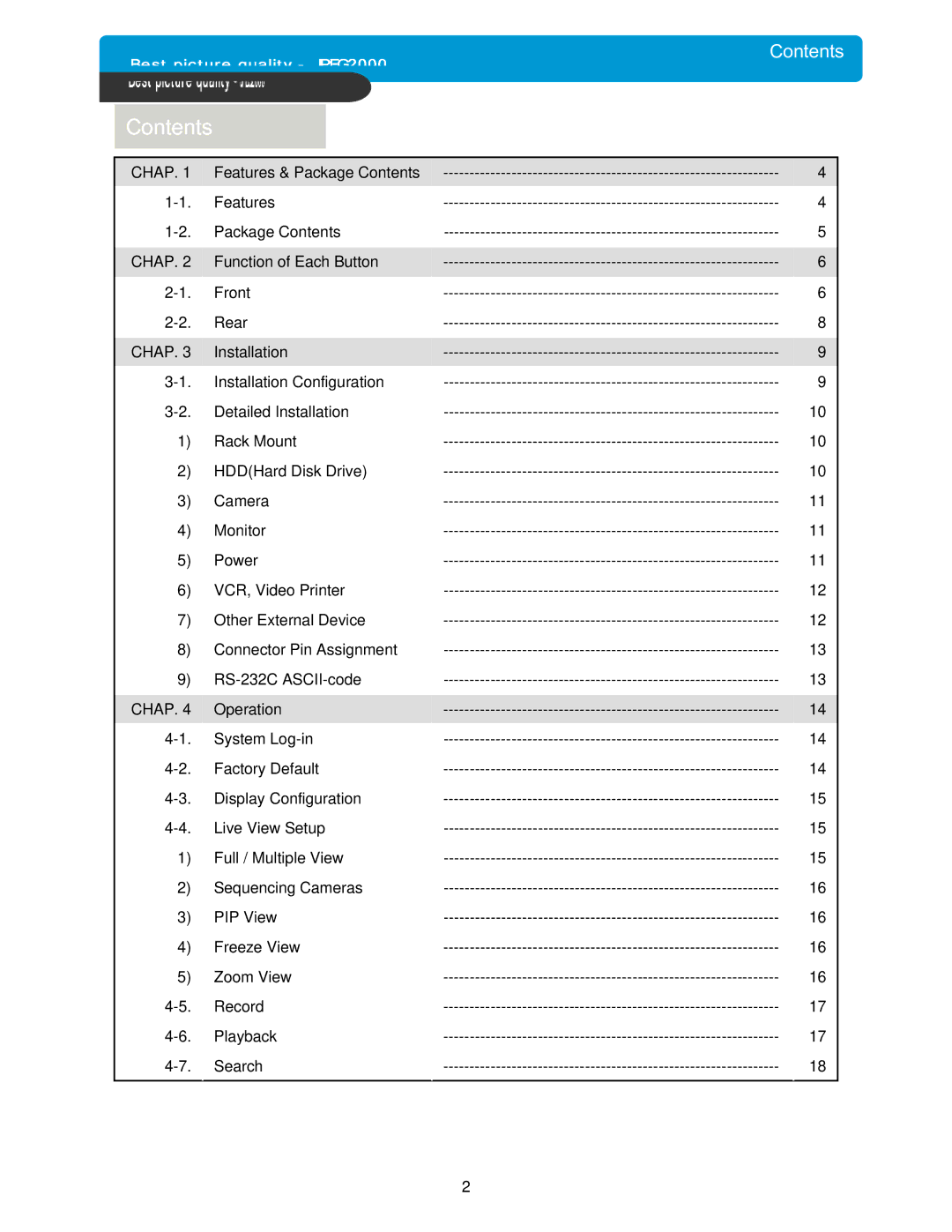 Maxtor 4Channel Stand-alone DVMR manual Contents 