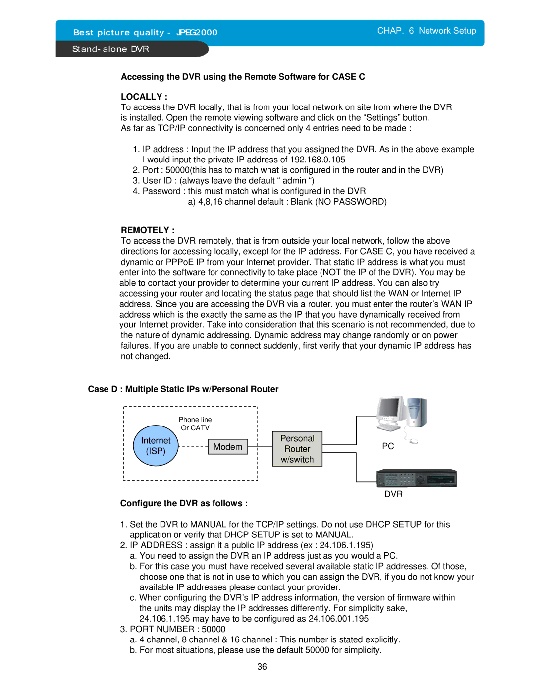 Maxtor 4Channel Stand-alone DVMR manual Accessing the DVR using the Remote Software for Case C 