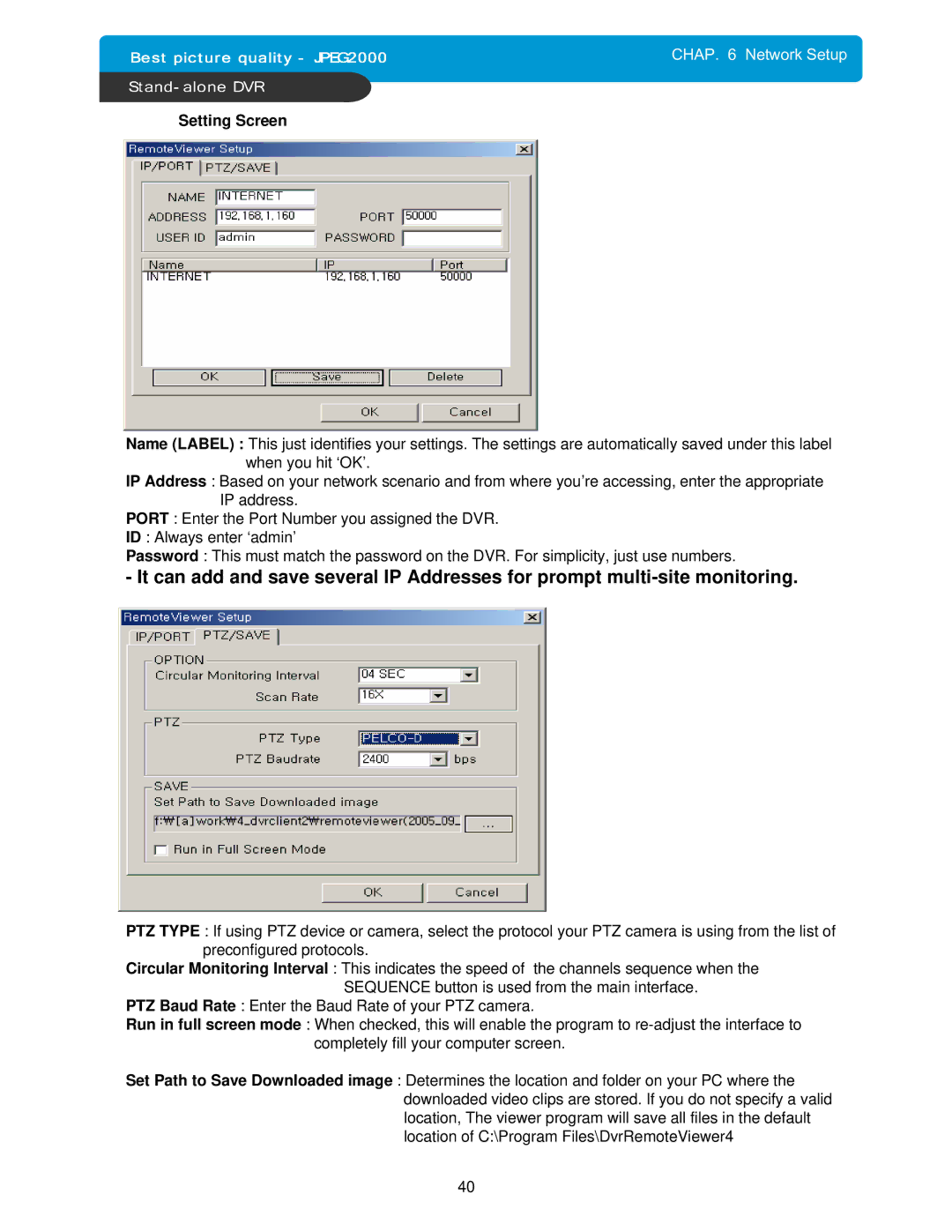 Maxtor 4Channel Stand-alone DVMR manual Setting Screen 