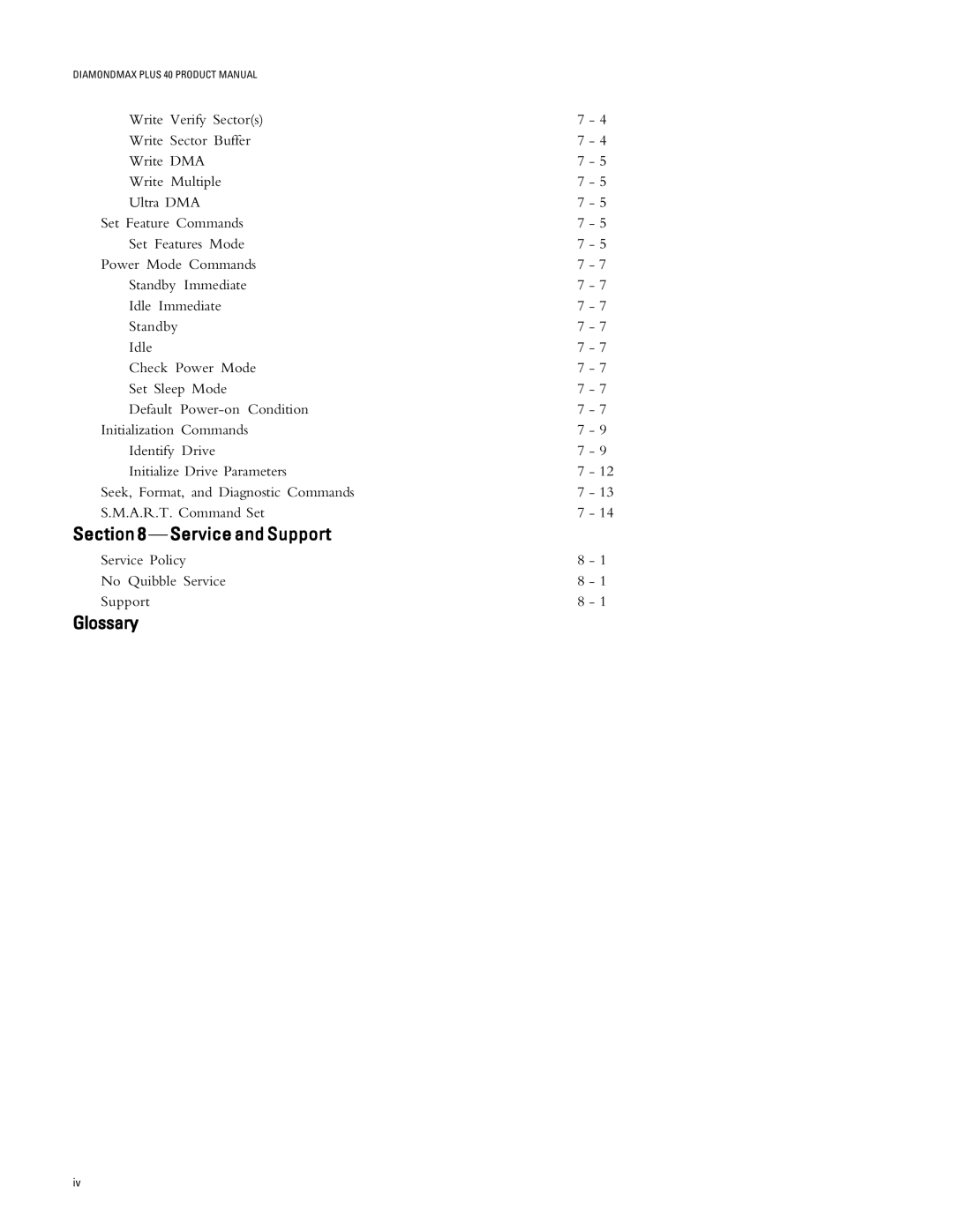 Maxtor 52049U4, 51024U2, 51536U3, 53073U6, 54098U8 specifications Service and Support, Glossary 