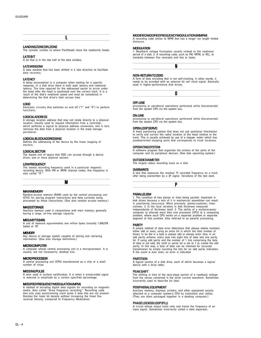 Maxtor 51024U2 Landingzoneorlzone, Latebit, Latewindow, Latency, Logicaladdress, Logicalblockaddressing, Logicalsector 