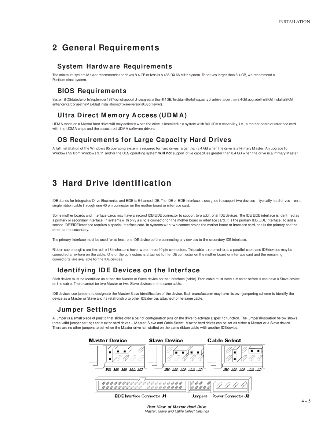 Maxtor 5120 manual General Requirements, Hard Drive Identification 