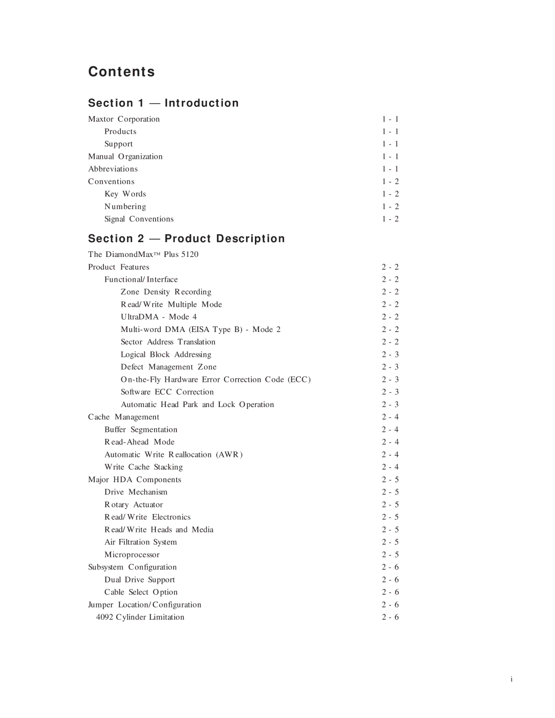 Maxtor 5120 manual Contents 