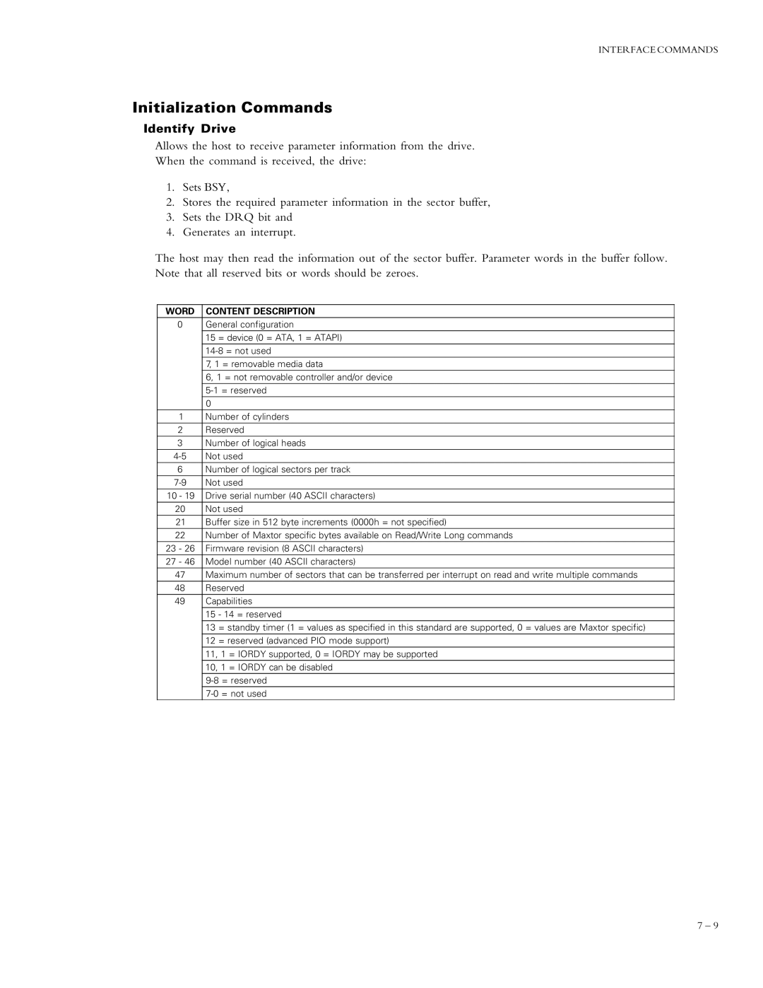 Maxtor 5120 manual Initialization Commands, Identify Drive 