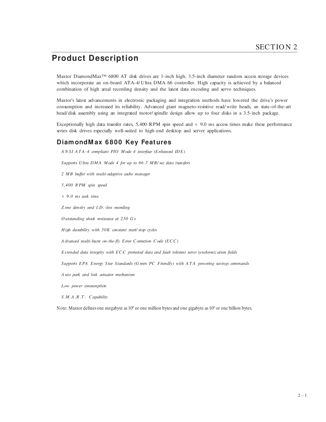 Maxtor manual Product Description, DiamondMax 6800 Key Features 