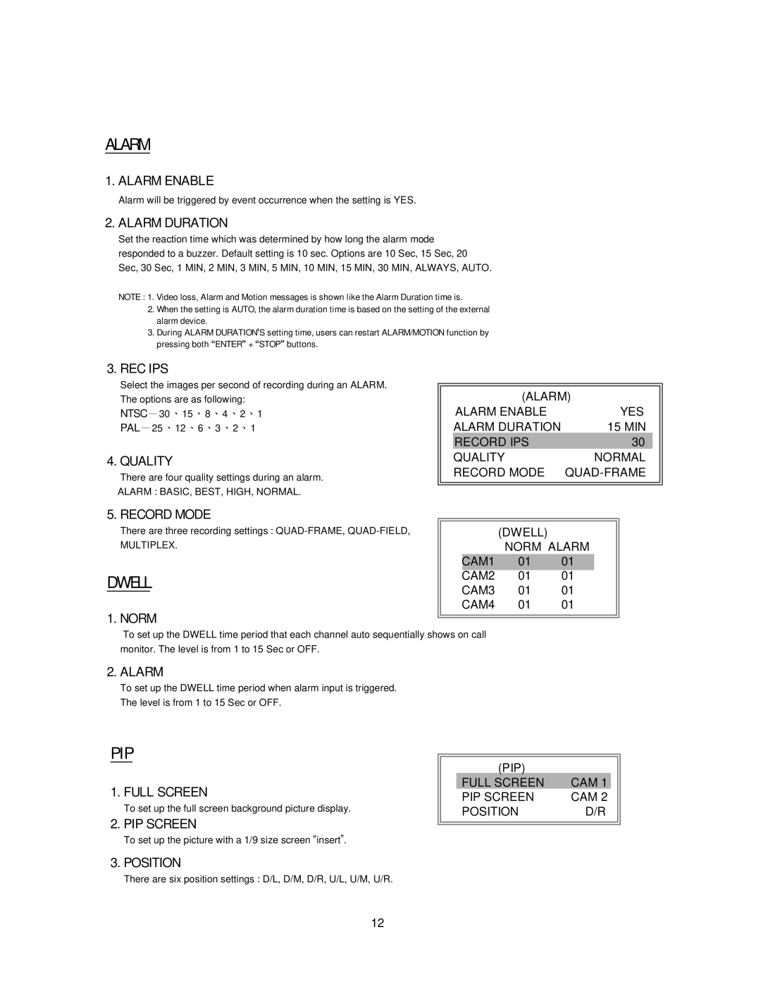 Maxtor 773W V1.0 user manual Alarm, Dwell, Pip 