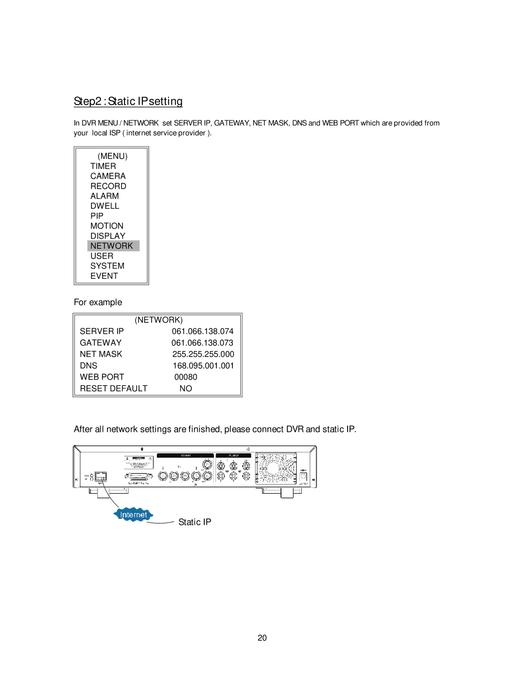 Maxtor 773W V1.0 user manual Static IP setting, For example 