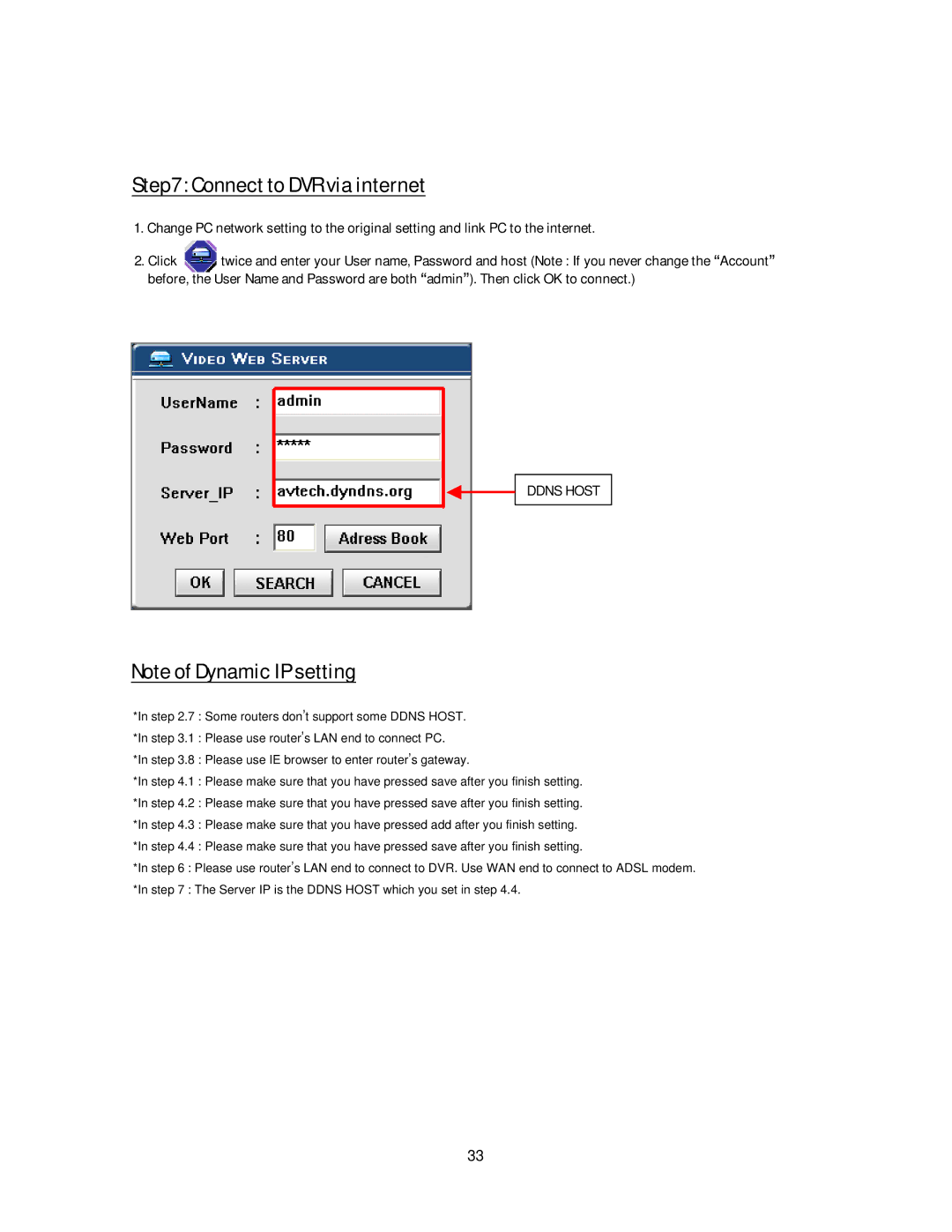 Maxtor 773W V1.0 user manual Connect to DVR via internet, Ddns Host 