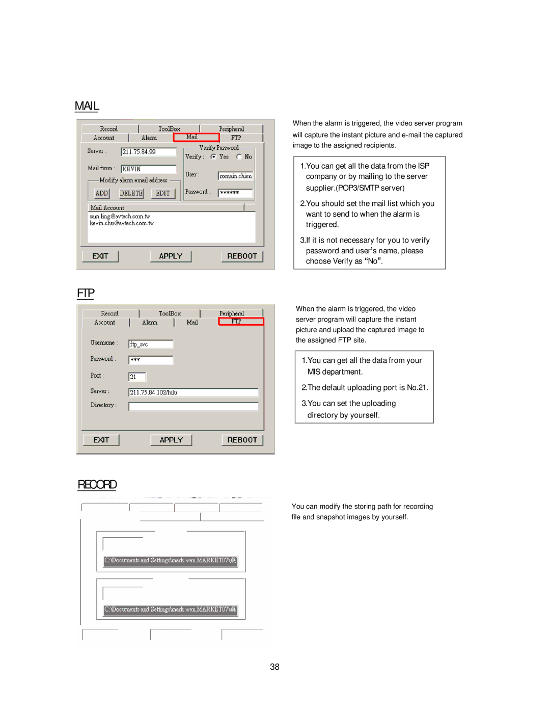 Maxtor 773W V1.0 user manual Mail, Ftp 