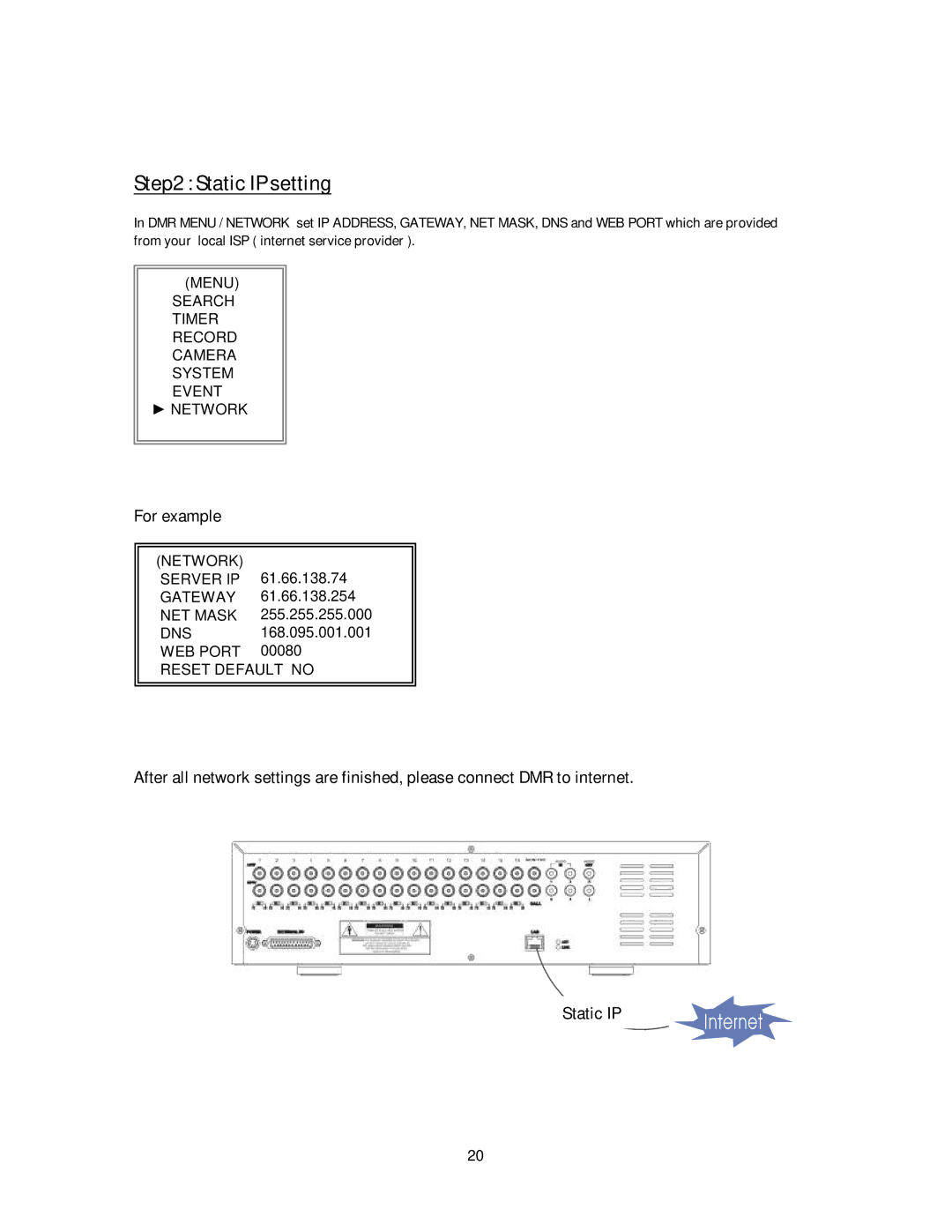 Maxtor 777 W V1.0 user manual Static IP setting, For example 