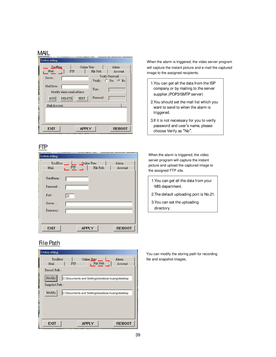 Maxtor 777 W V1.0 user manual Mail, File Path 