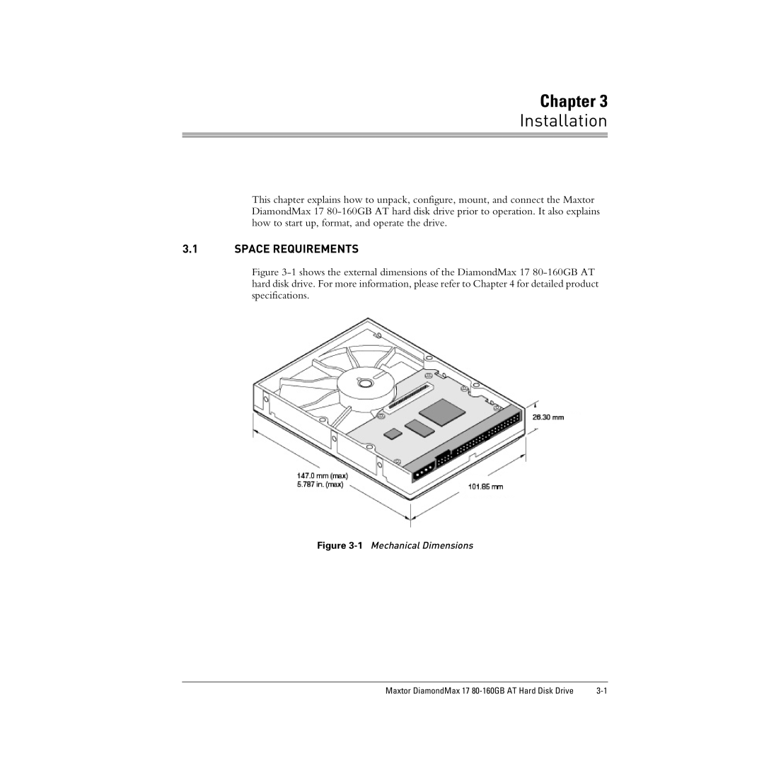 Maxtor 80-160GB manual Installation, Space Requirements 