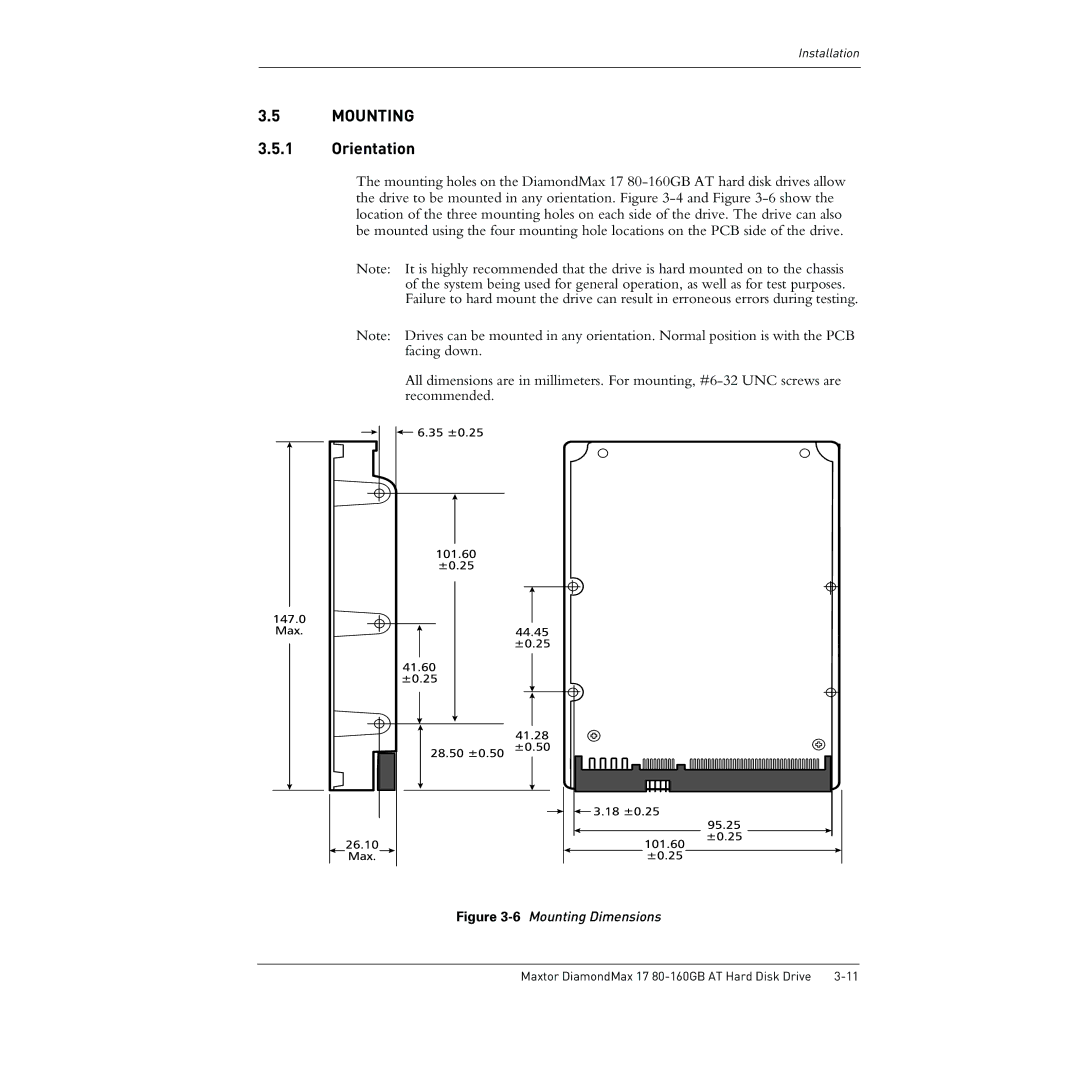 Maxtor 80-160GB manual Mounting, Orientation 