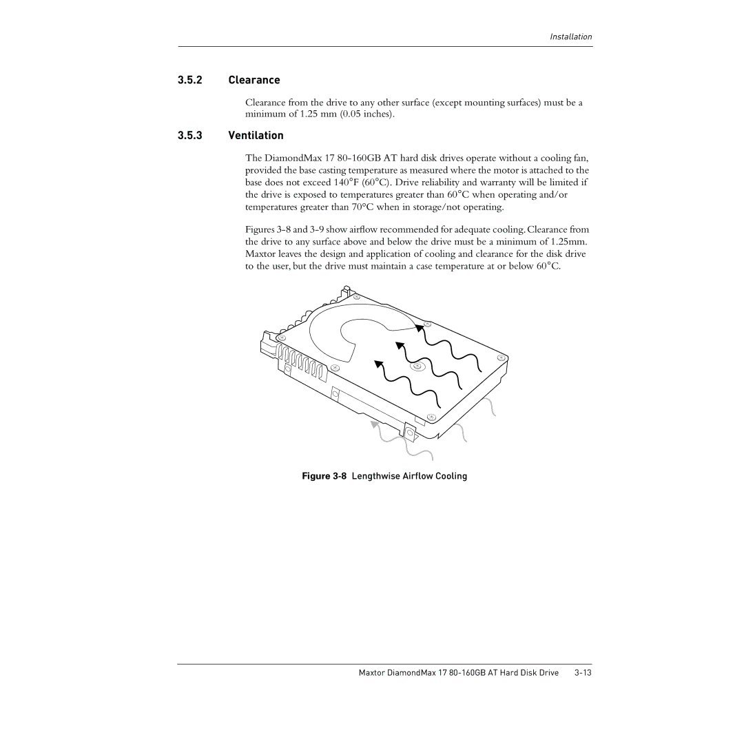 Maxtor 80-160GB manual Clearance, Ventilation 
