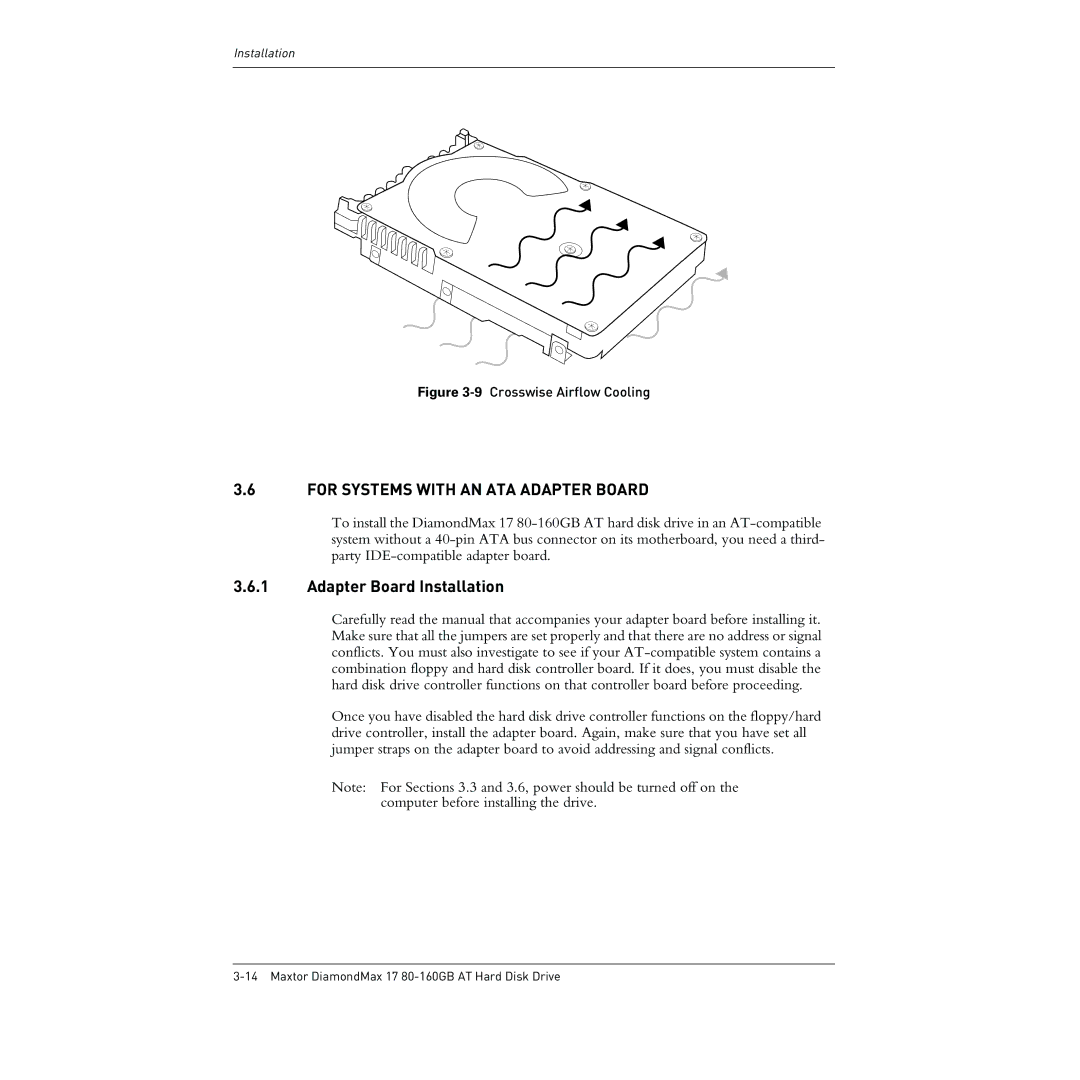 Maxtor 80-160GB manual For Systems with AN ATA Adapter Board, Adapter Board Installation 