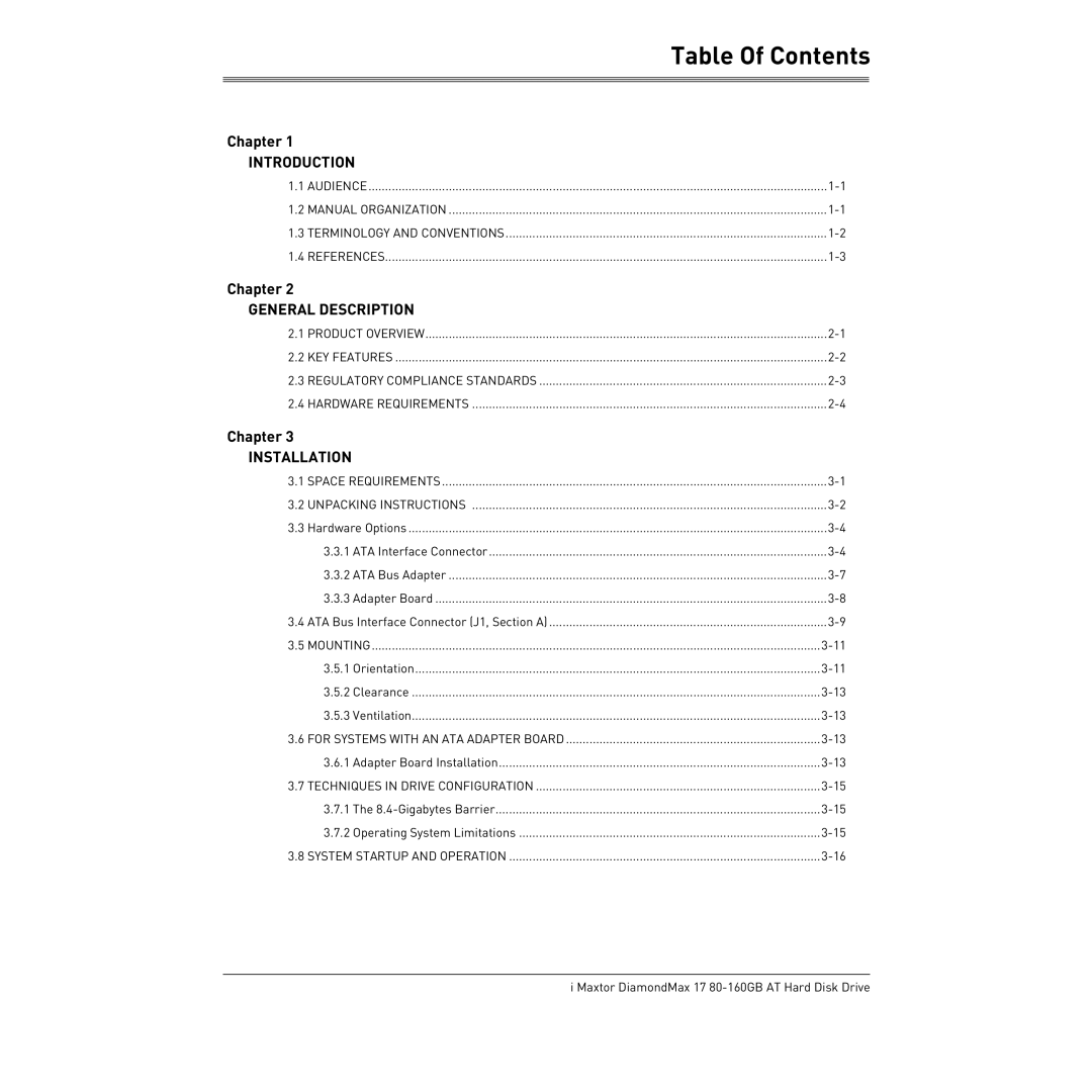 Maxtor 80-160GB manual Table Of Contents 