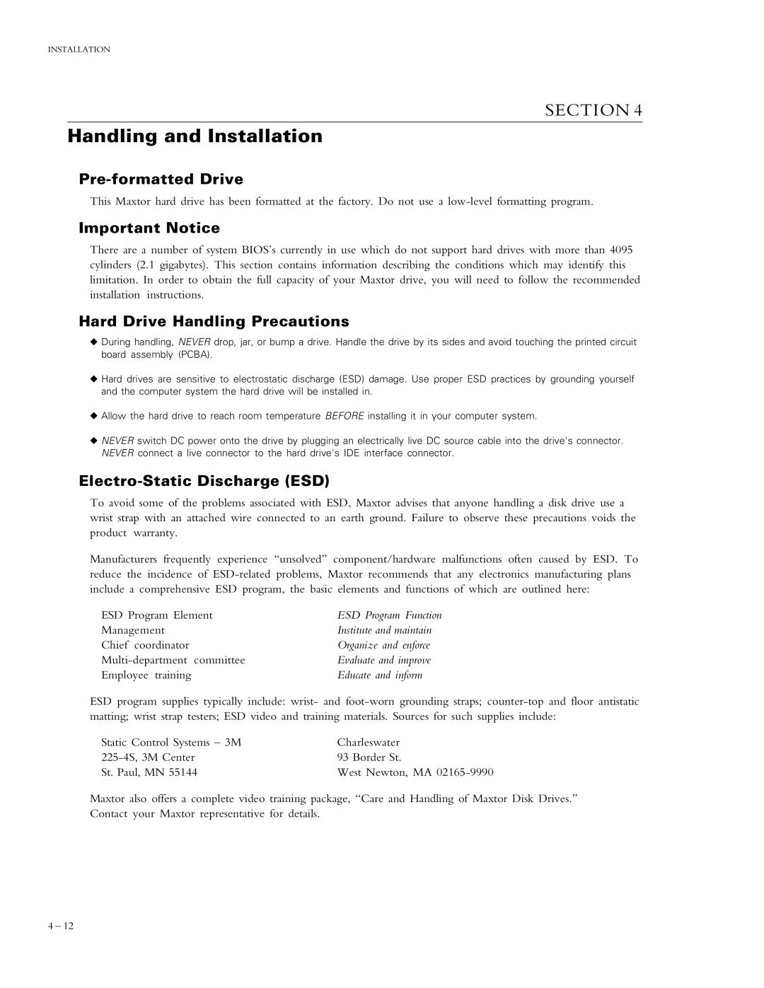 Maxtor 91000D8, 90910D8 Handling and Installation, Pre-formatted Drive, Important Notice, Hard Drive Handling Precautions 