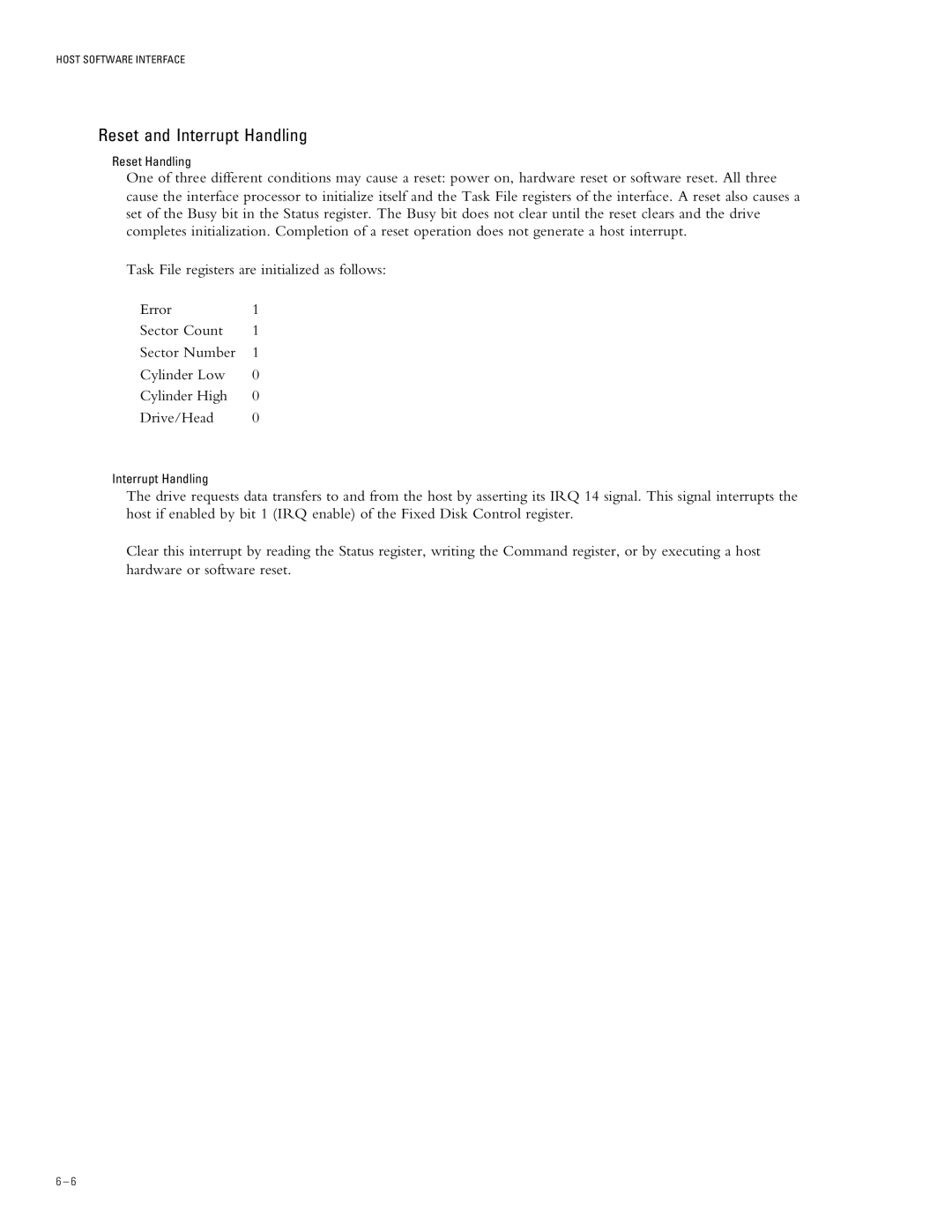 Maxtor 93073H4, 96147H8, 91536H2, 94610H6, 92305H3 specifications Reset and Interrupt Handling 