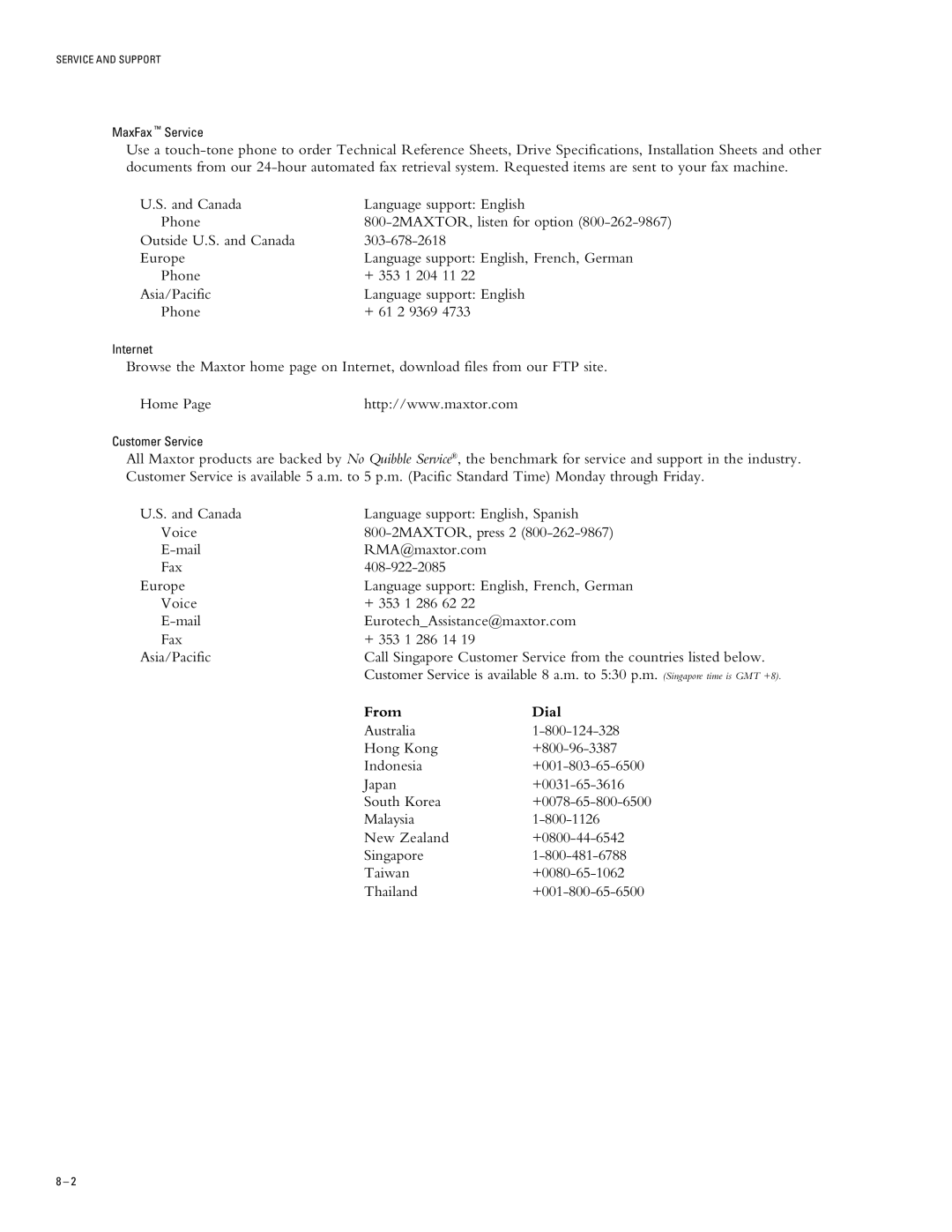 Maxtor 91536H2, 93073H4, 96147H8, 94610H6, 92305H3 specifications From Dial 