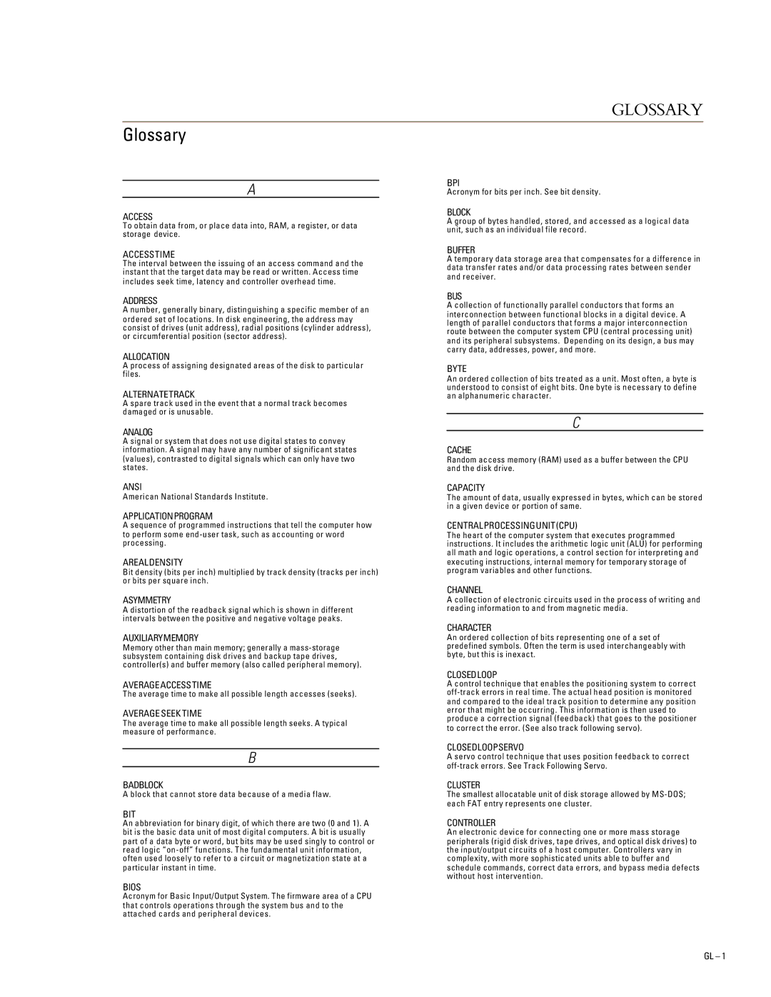 Maxtor 94610H6, 93073H4, 96147H8, 91536H2, 92305H3 specifications Glossary, Block 