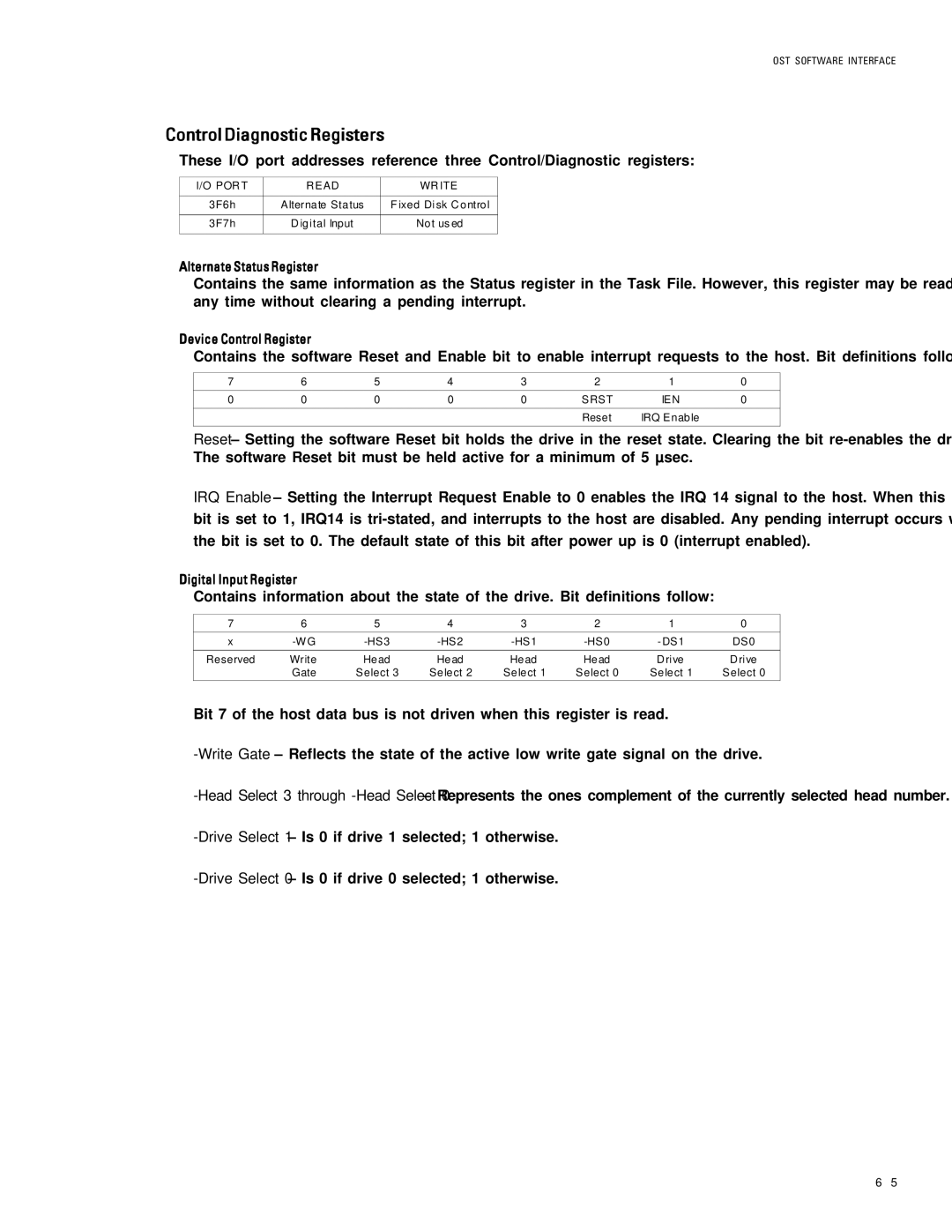 Maxtor 98196H8, 96147H6 specifications Control Diagnostic Registers, Por T Ead Wr Ite 