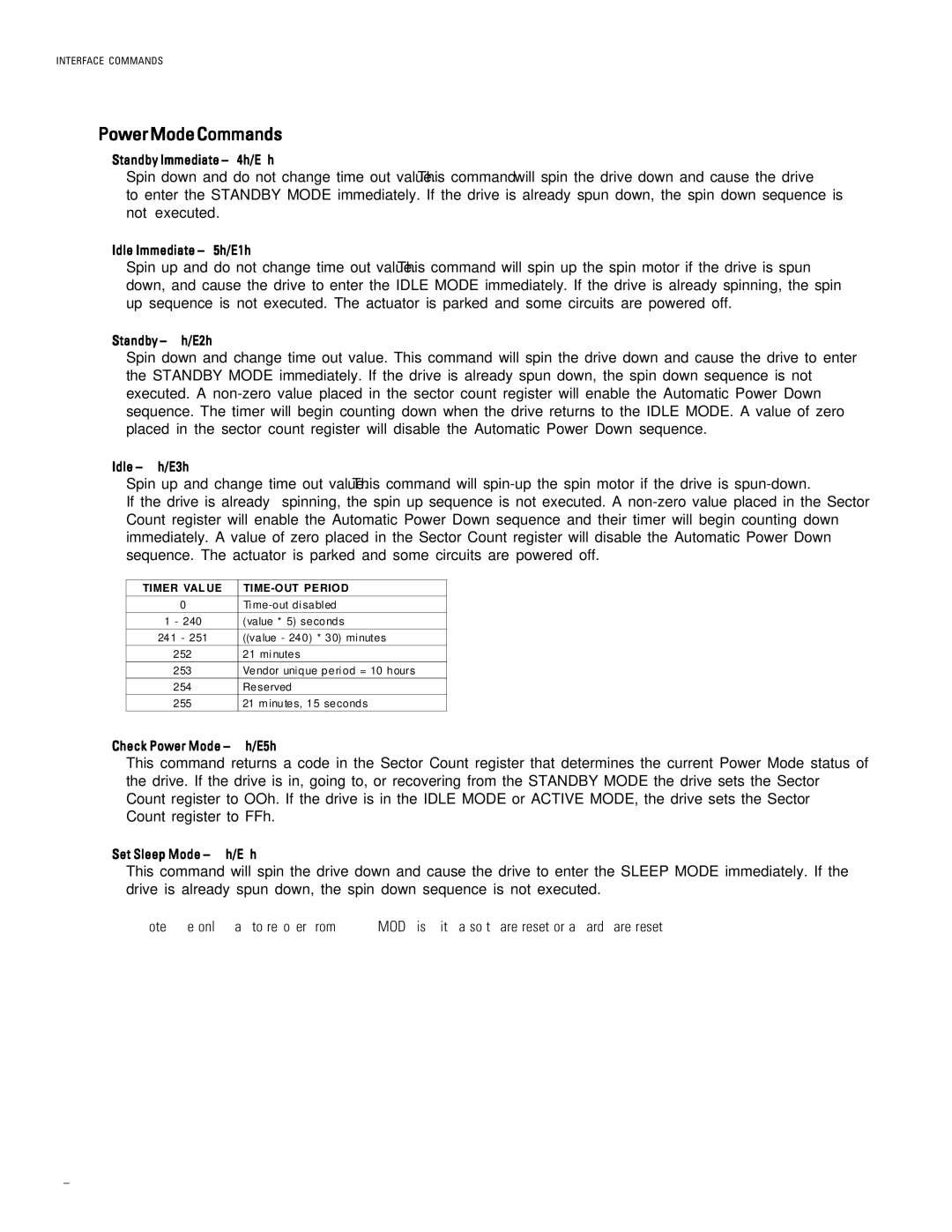 Maxtor 96147H6, 98196H8 specifications PowerModeCommands, Timer VAL UE TIME-OUT Period 