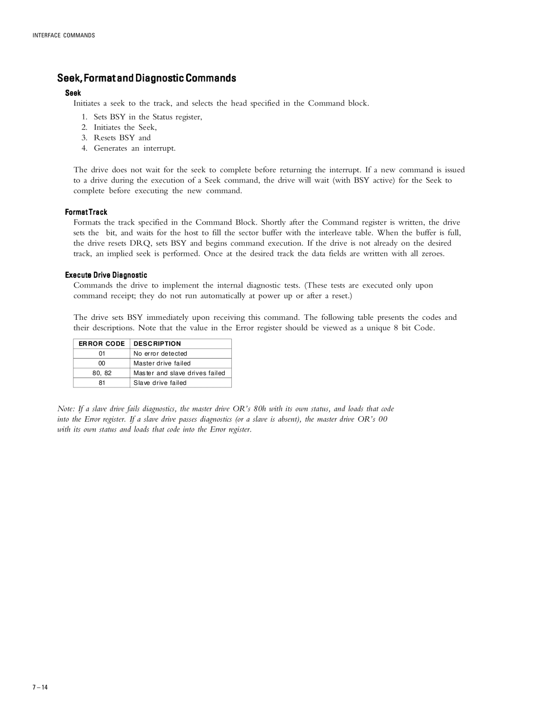 Maxtor 96147H6, 98196H8 specifications Seek,FormatandDiagnosticCommands, ER ROR Code Desc Ription 