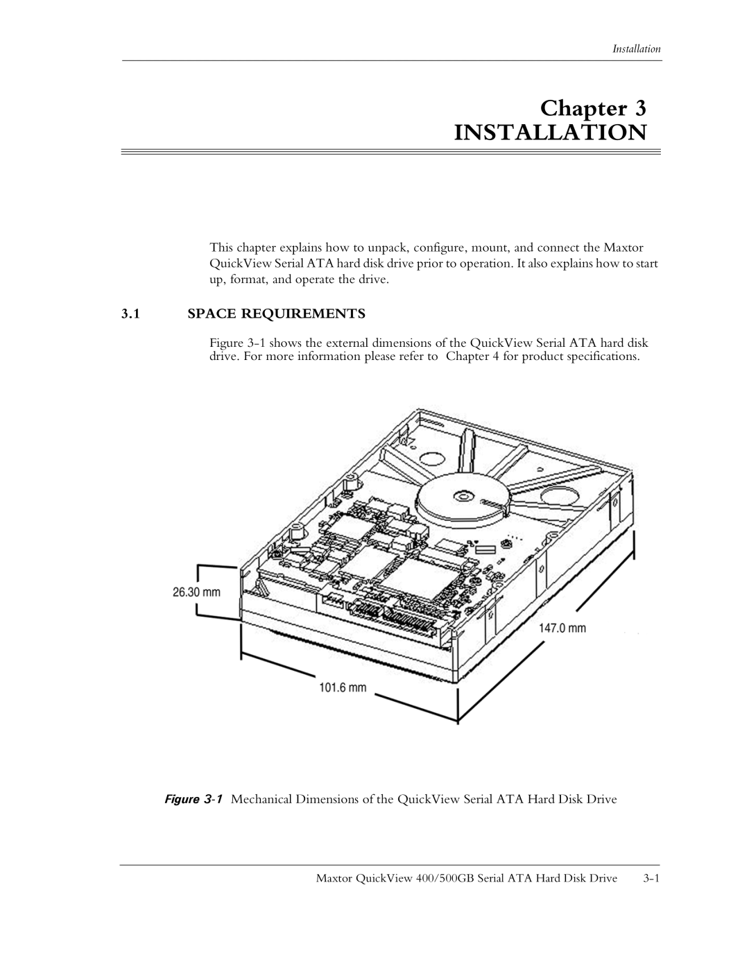 Maxtor ATA manual Installation, Space Requirements 