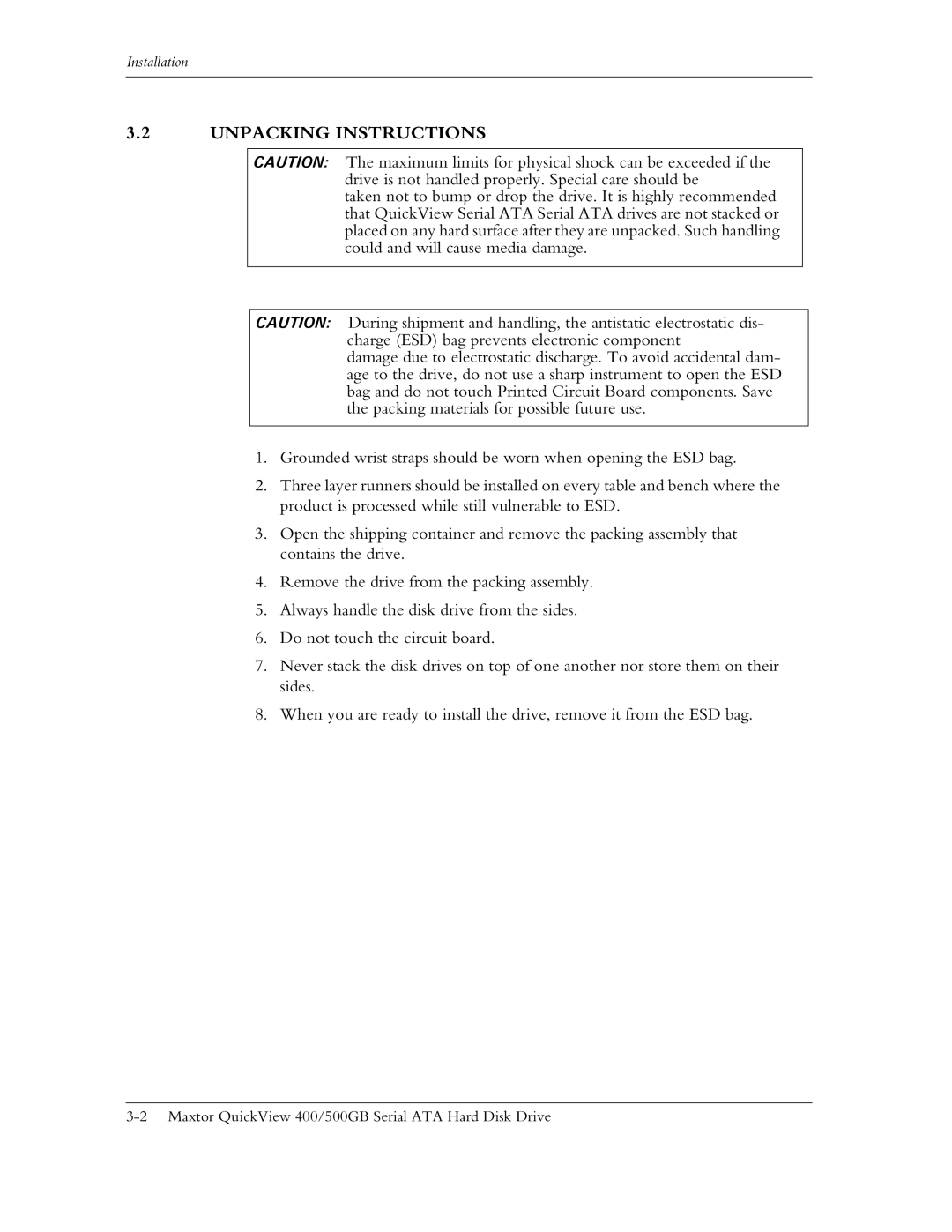 Maxtor ATA manual Unpacking Instructions 