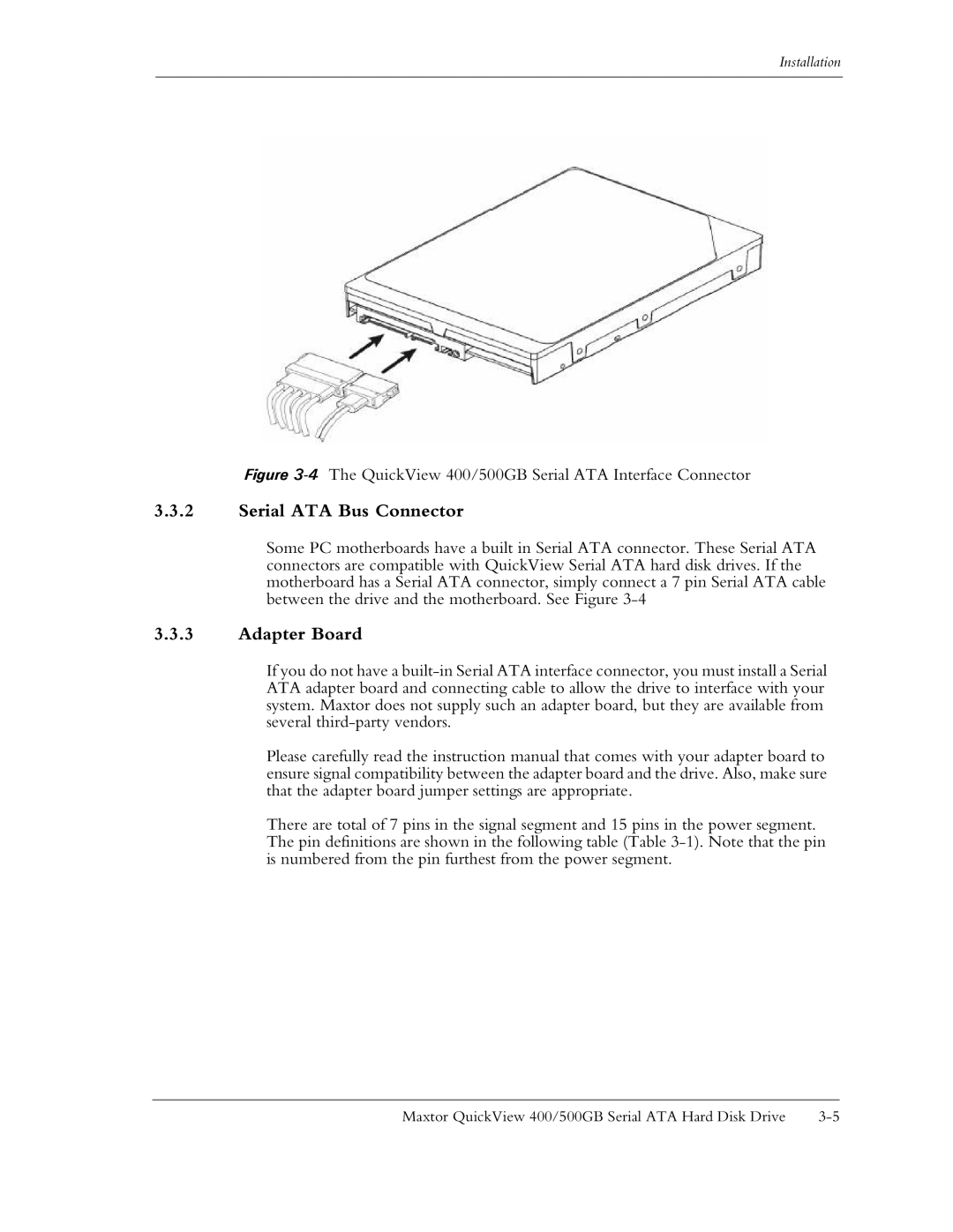 Maxtor manual Serial ATA Bus Connector, Adapter Board 