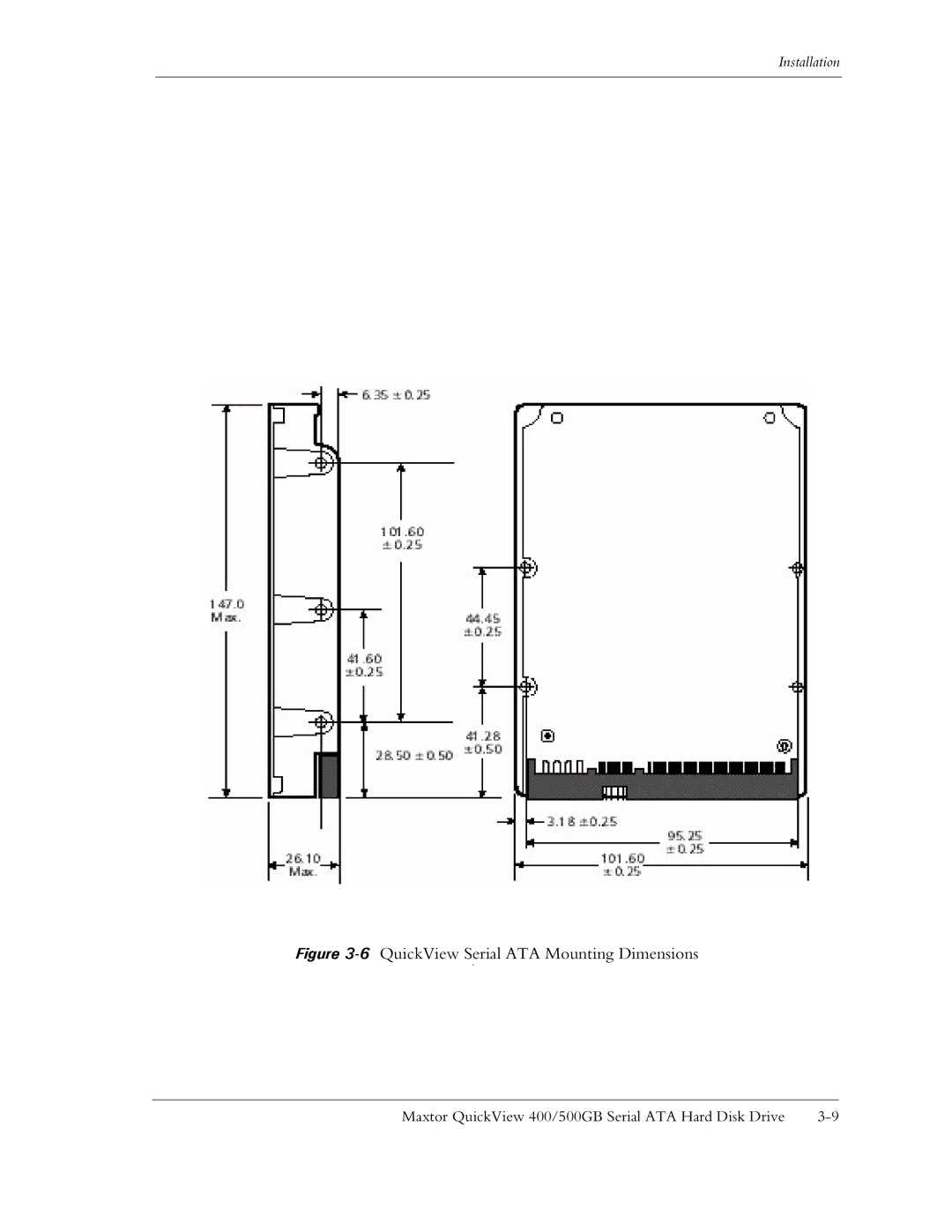 Maxtor manual 6QuickView Serial ATA Mounting Dimensions 