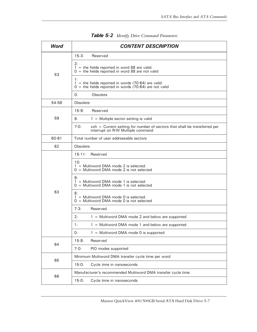 Maxtor manual Sata Bus Interface and ATA Commands 