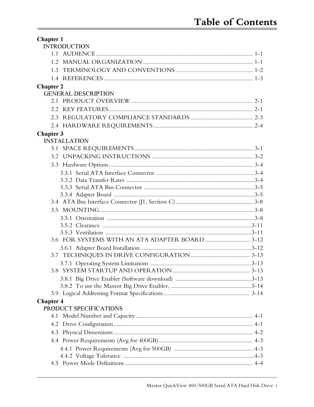 Maxtor ATA manual Table of Contents 