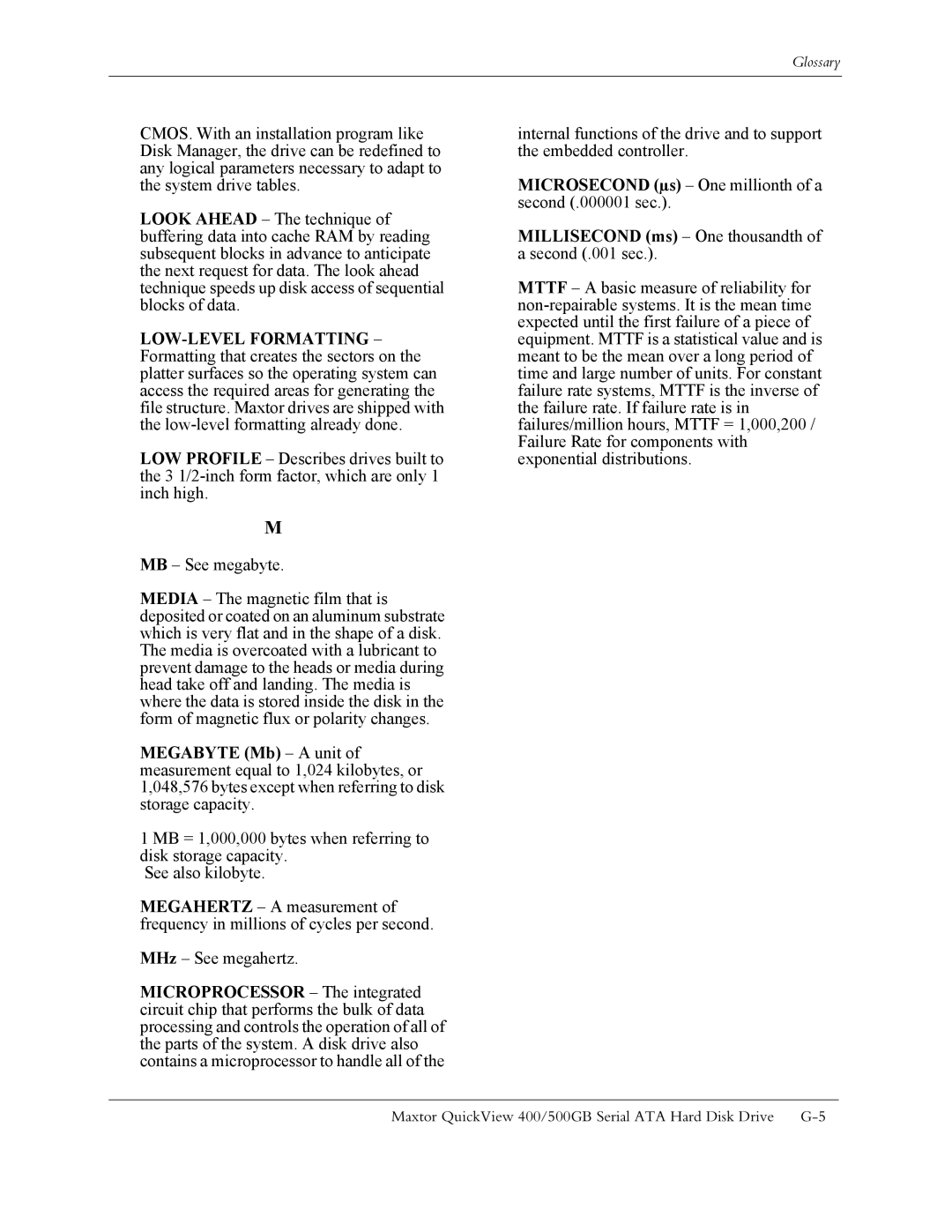 Maxtor ATA manual Millisecond ms One thousandth of a second .001 sec 