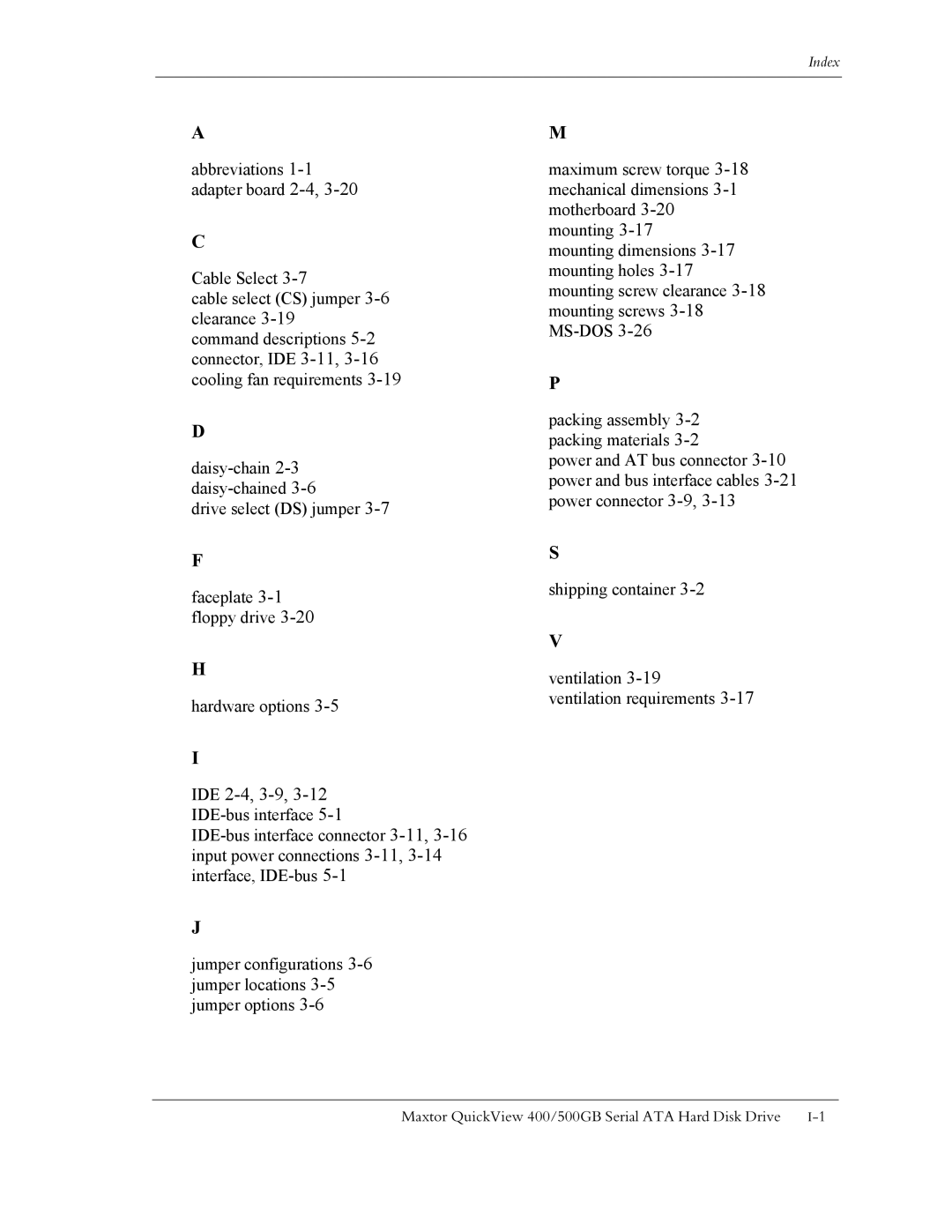 Maxtor ATA manual Index 