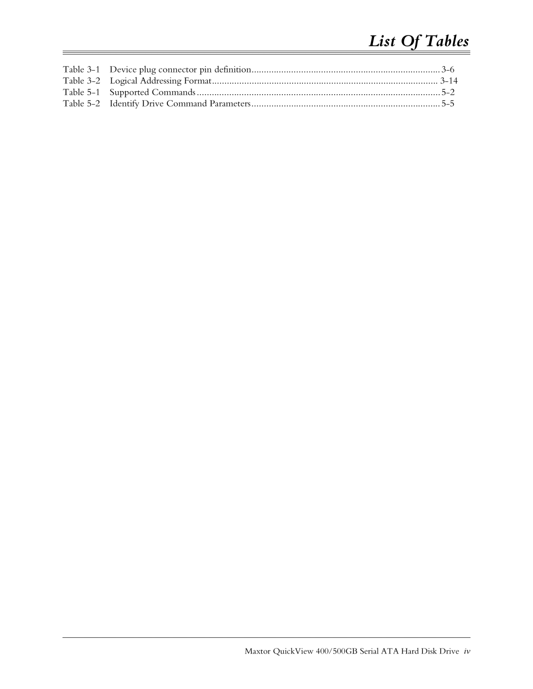 Maxtor ATA manual List Of Tables 