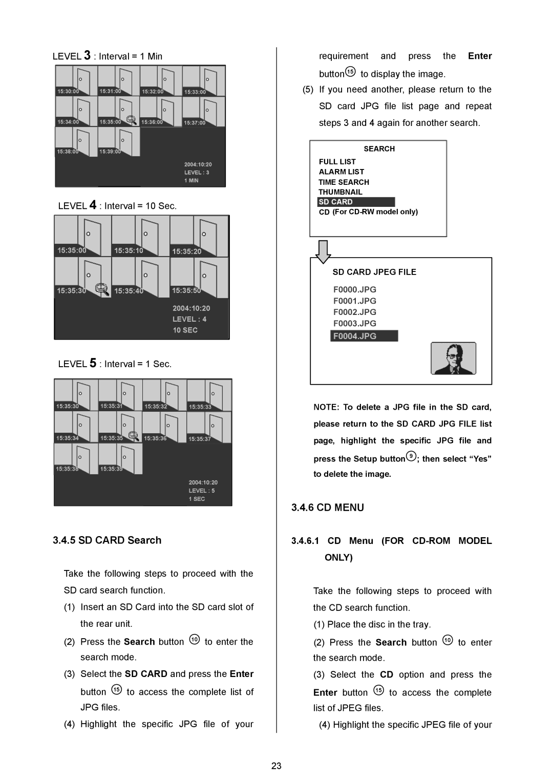 Maxtor AVE MVDR-5000 operation manual SD Card Search, CD Menu for CD-ROM Model only 