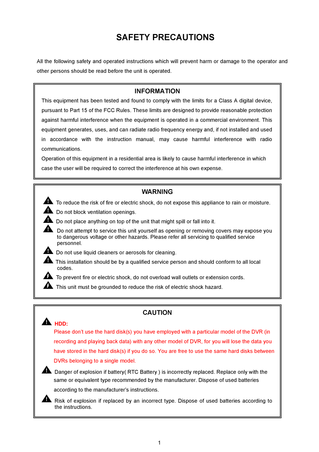 Maxtor AVE MVDR-5000 operation manual Safety Precautions 