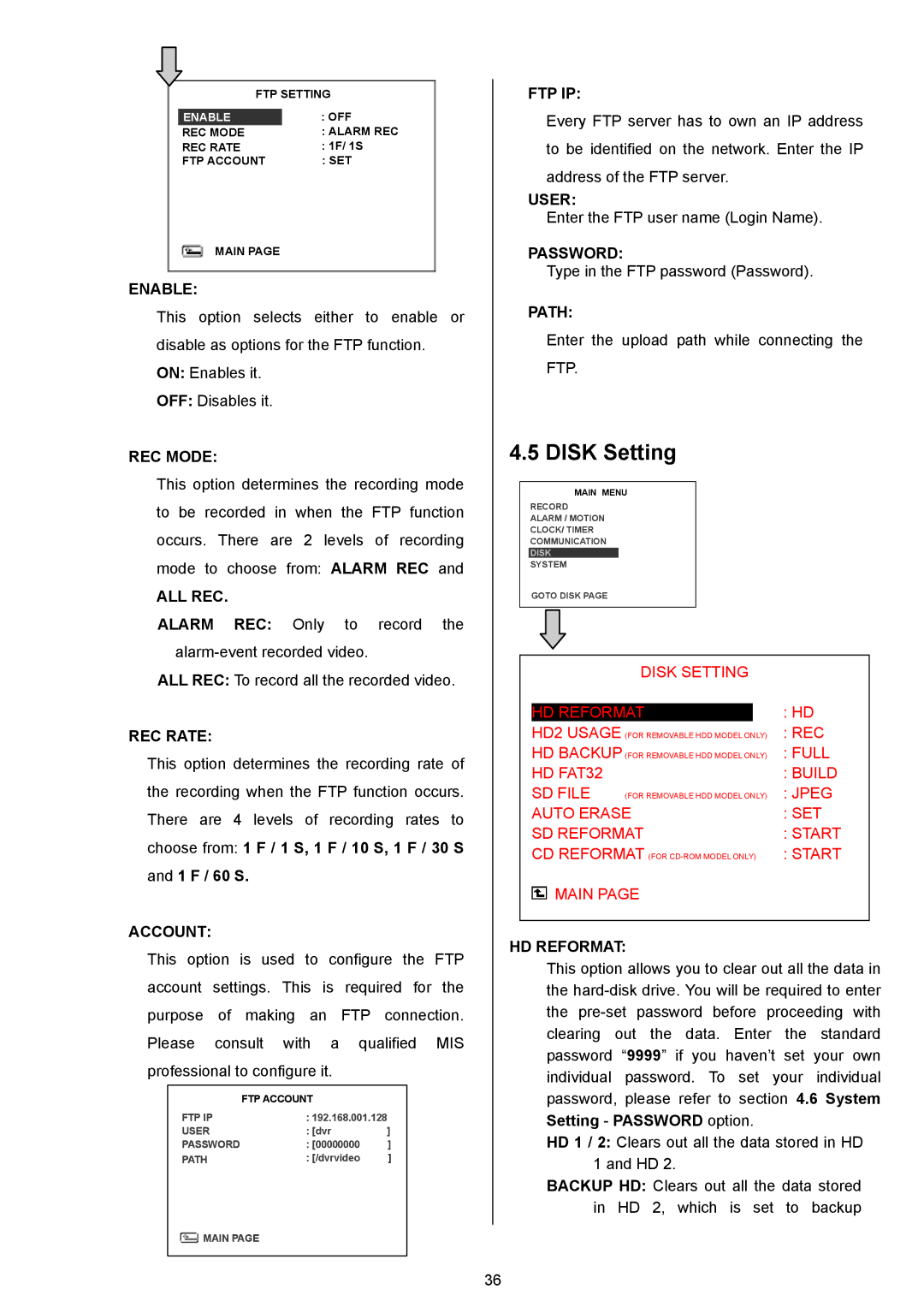 Maxtor AVE MVDR-5000 operation manual Disk Setting 