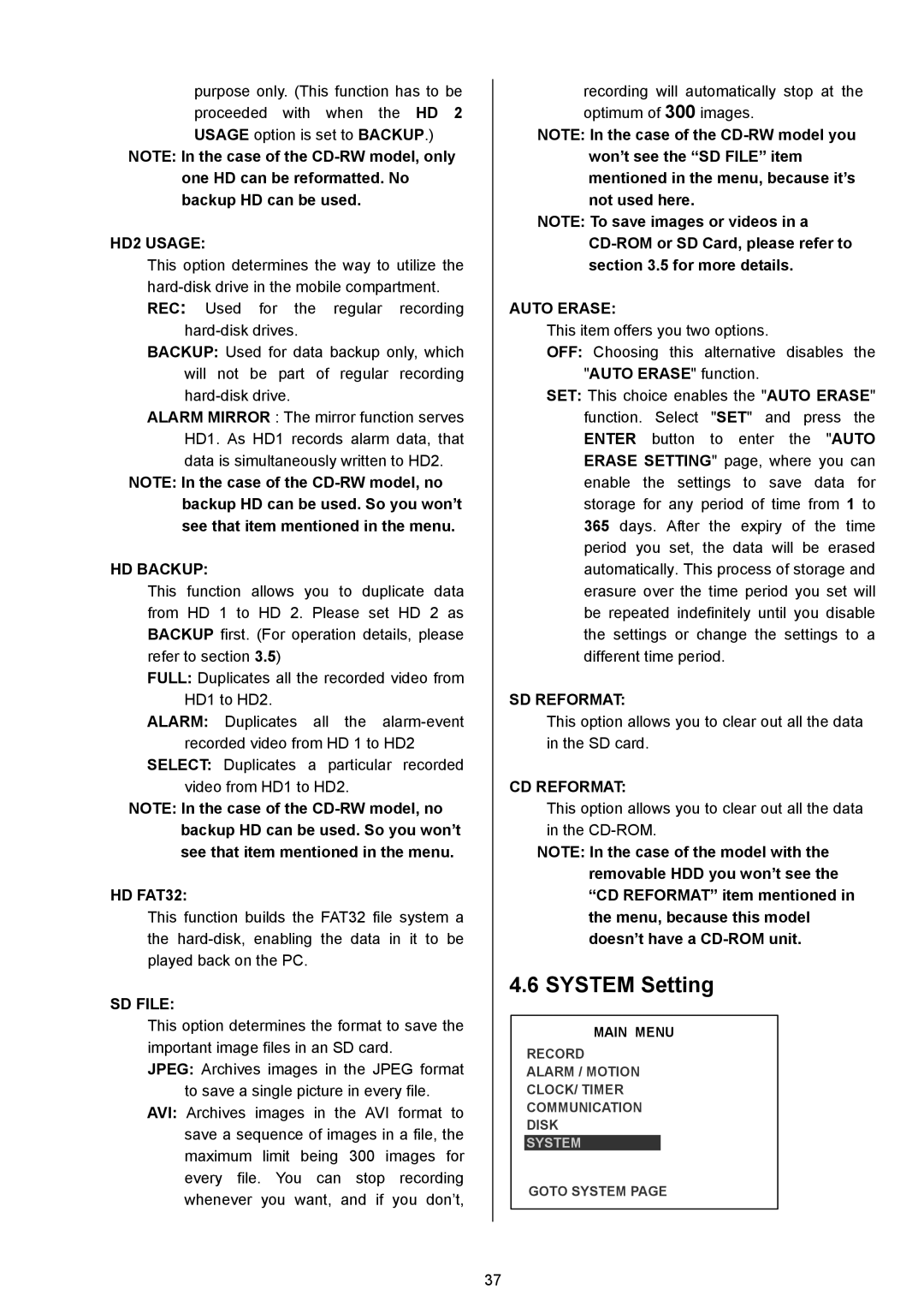 Maxtor AVE MVDR-5000 operation manual System Setting 