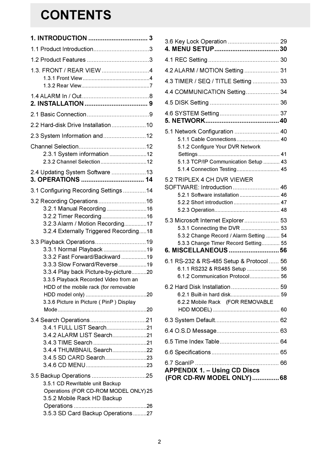 Maxtor AVE MVDR-5000 operation manual Contents 