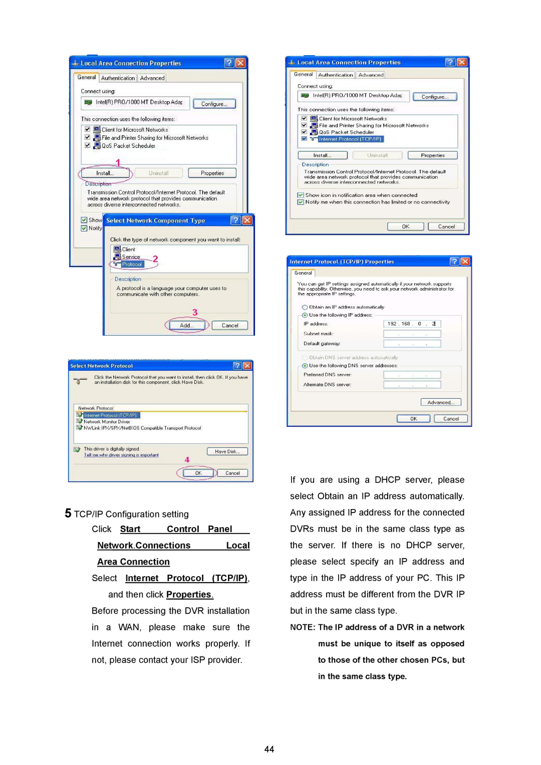 Maxtor AVE MVDR-5000 Control Panel, Network.Connections Local Area Connection, Select Internet Protocol TCP/IP 