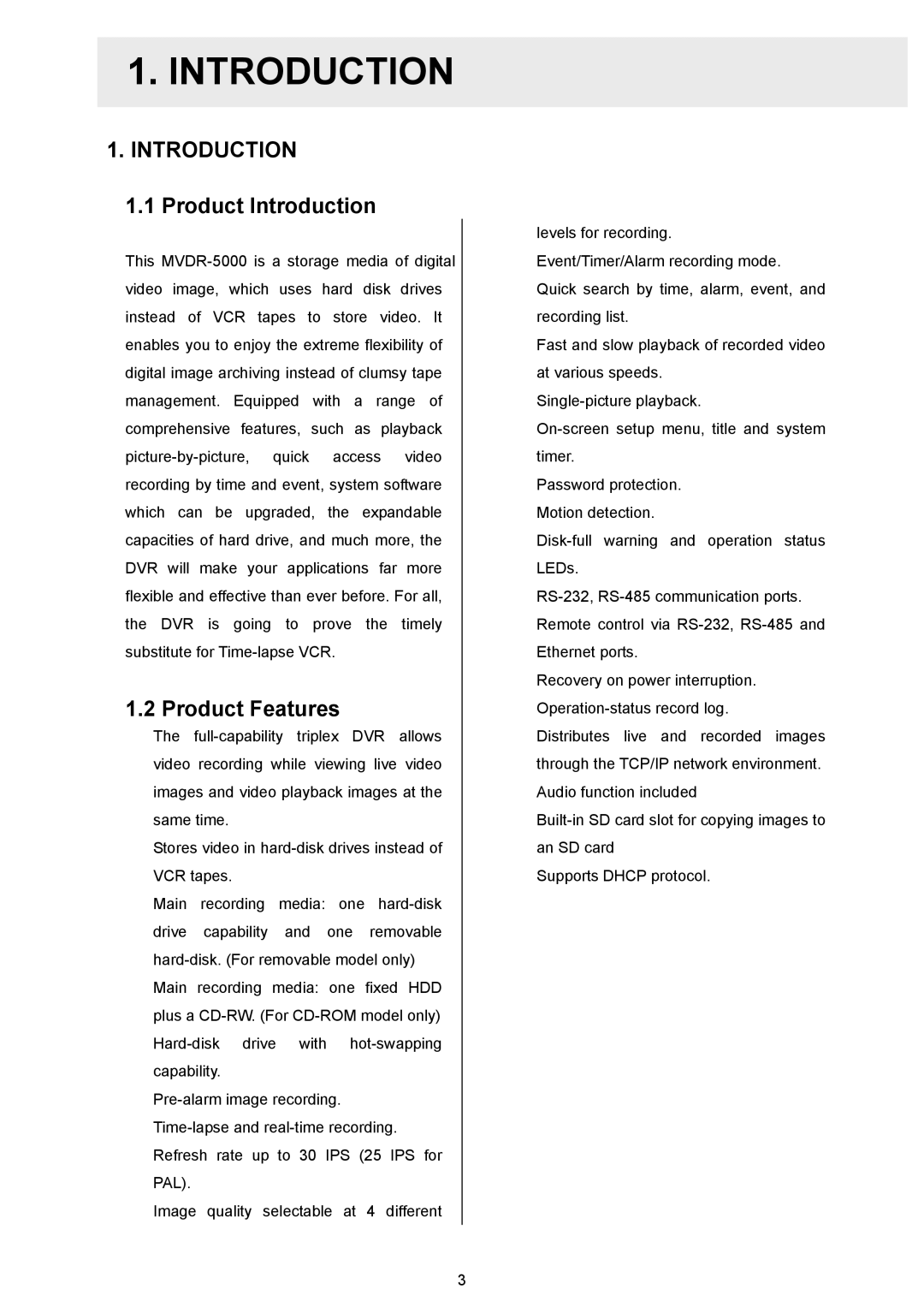 Maxtor AVE MVDR-5000 operation manual Product Introduction, Product Features 