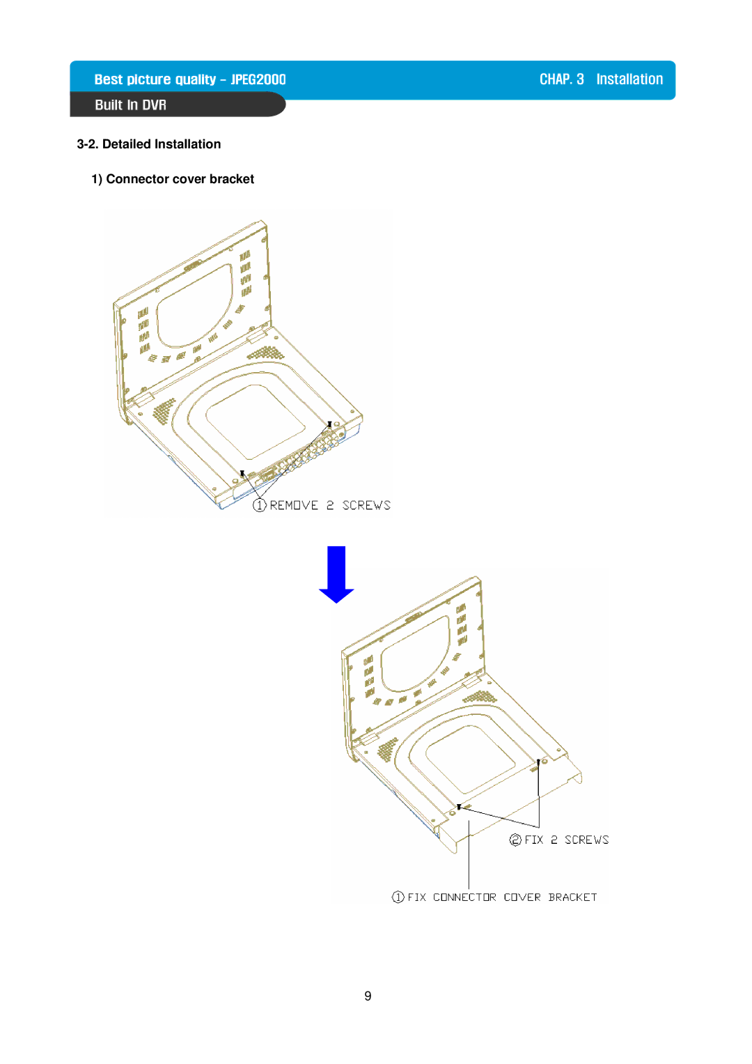 Maxtor Built in Digital Video Recorder manual Detailed Installation Connector cover bracket 