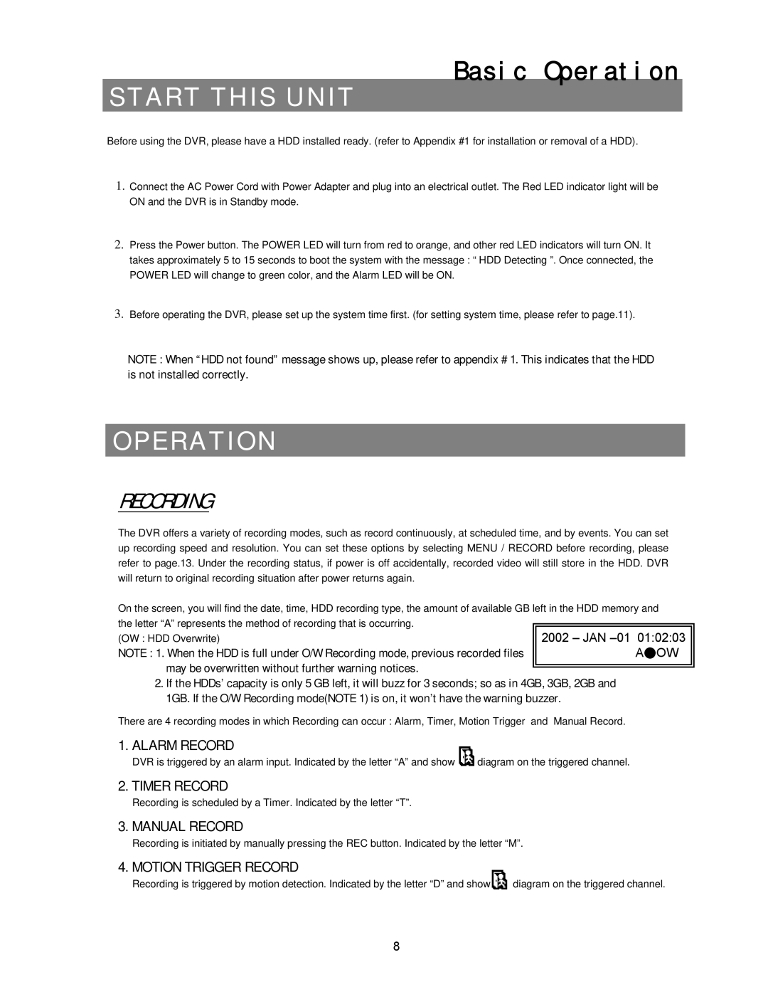 Maxtor CDR-04S manual Start this Unit, Basic Operation, Recording 