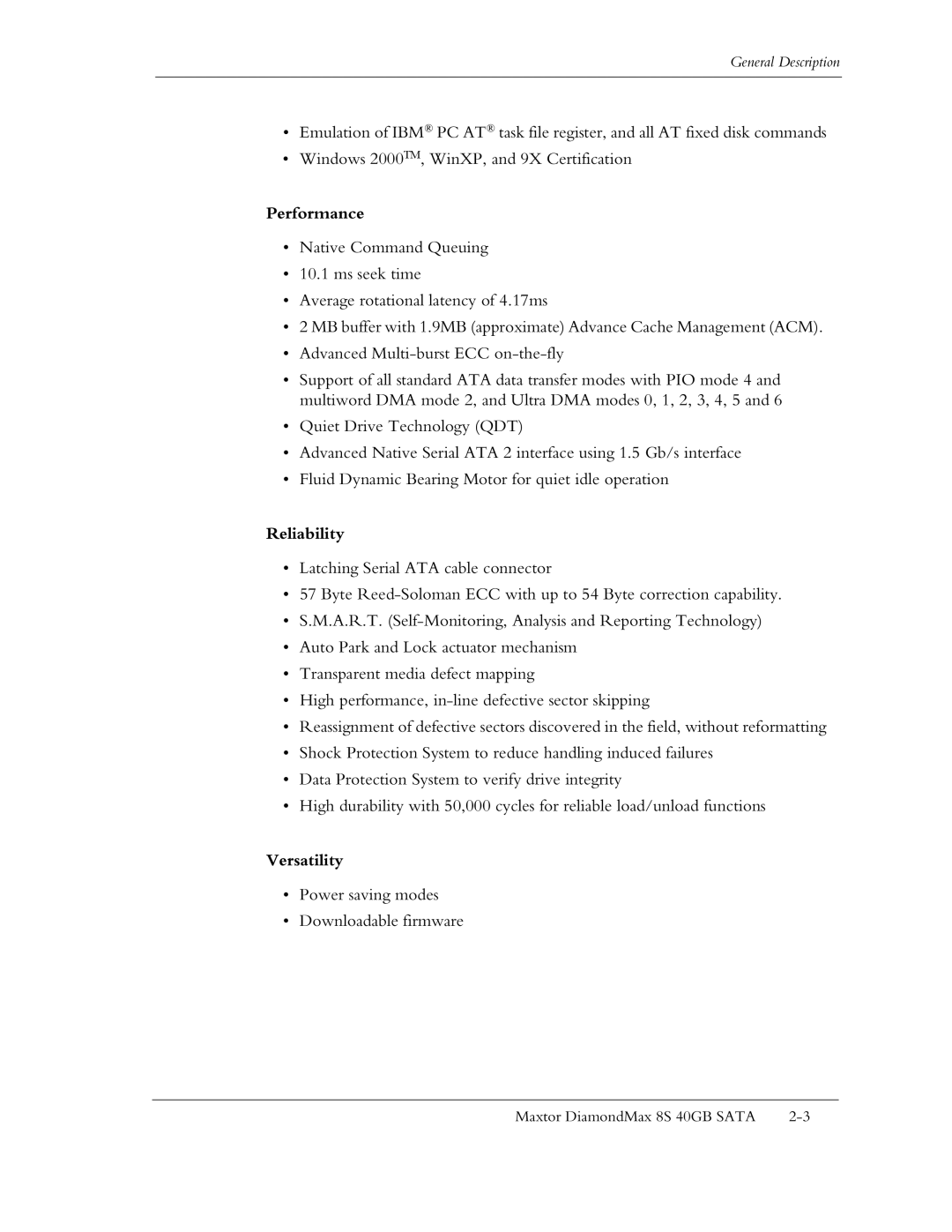 Maxtor Computer Drive manual Performance, Reliability, Versatility 