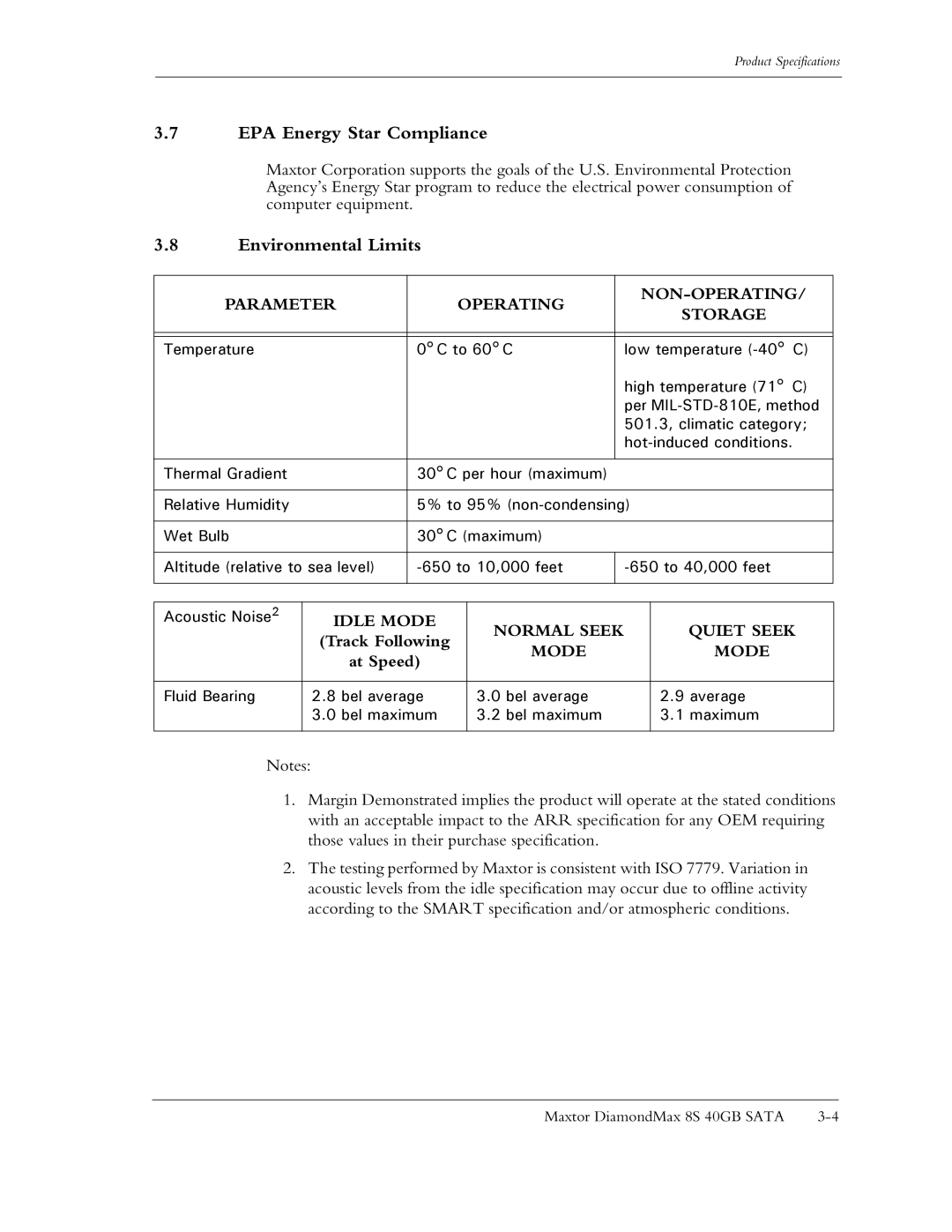 Maxtor Computer Drive manual EPA Energy Star Compliance, Environmental Limits, Track Following, At Speed 