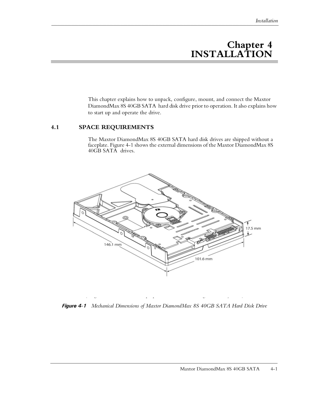 Maxtor Computer Drive manual Installation, Space Requirements 