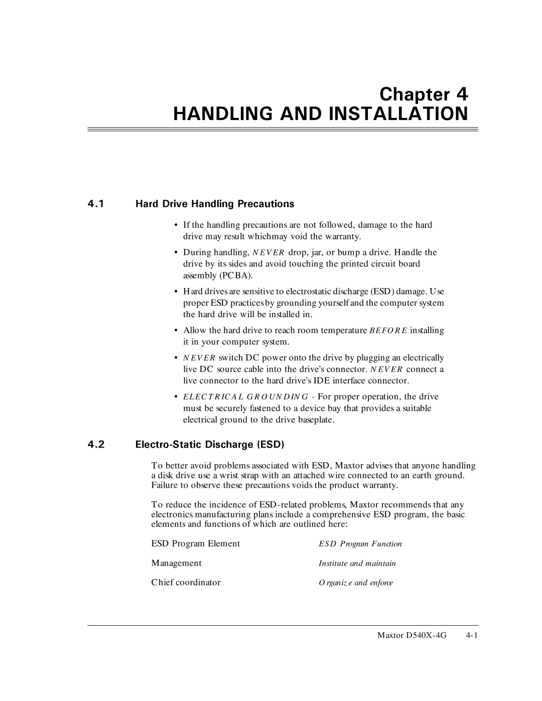 Maxtor D540X-4G manual Institute and maintain 