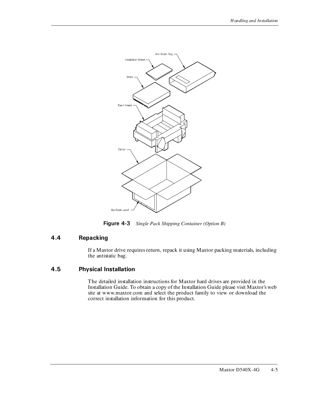 Maxtor D540X-4G manual Antistatic bag 